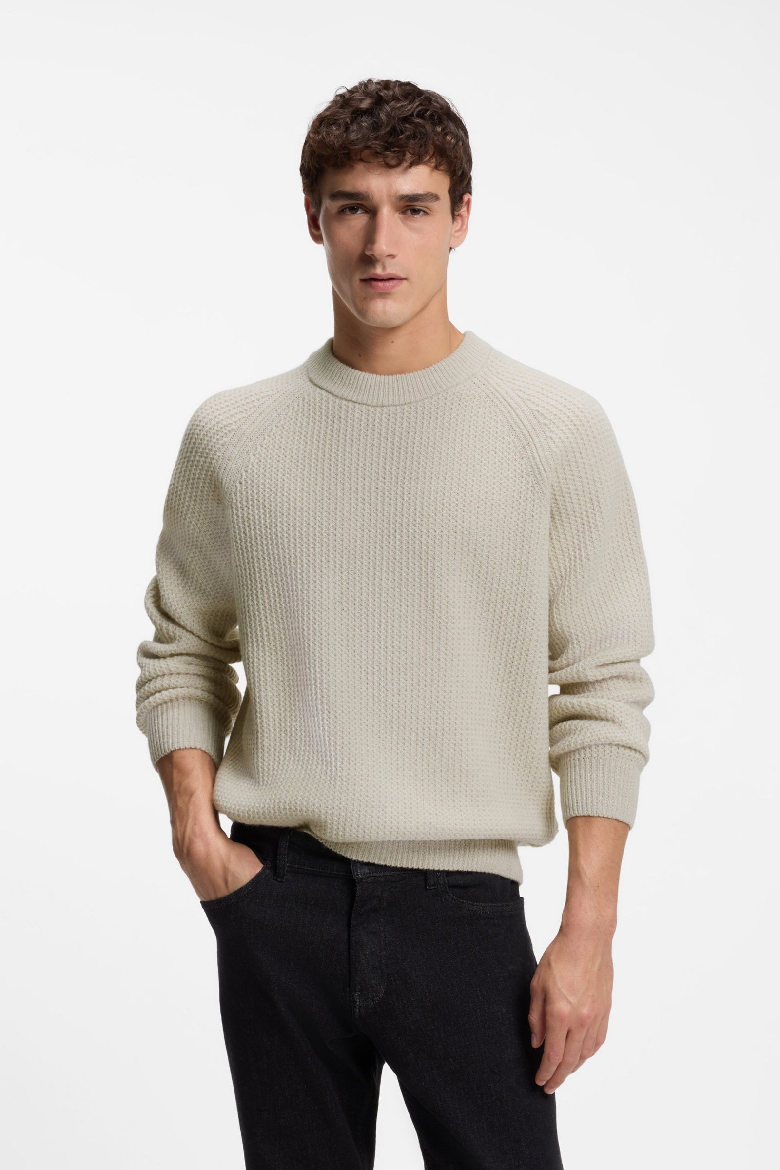 Maglione relaxed fit con lavorazione a coste a zig-zag 50571401 10283078 01 271 BOSS Light beige 