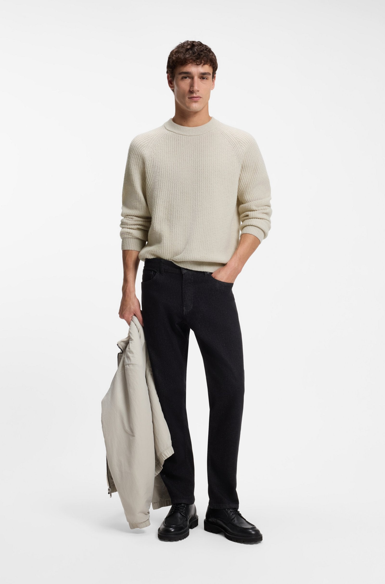 Maglione relaxed fit con lavorazione a coste a zig-zag 50571401 10283078 01 271 BOSS Light beige 