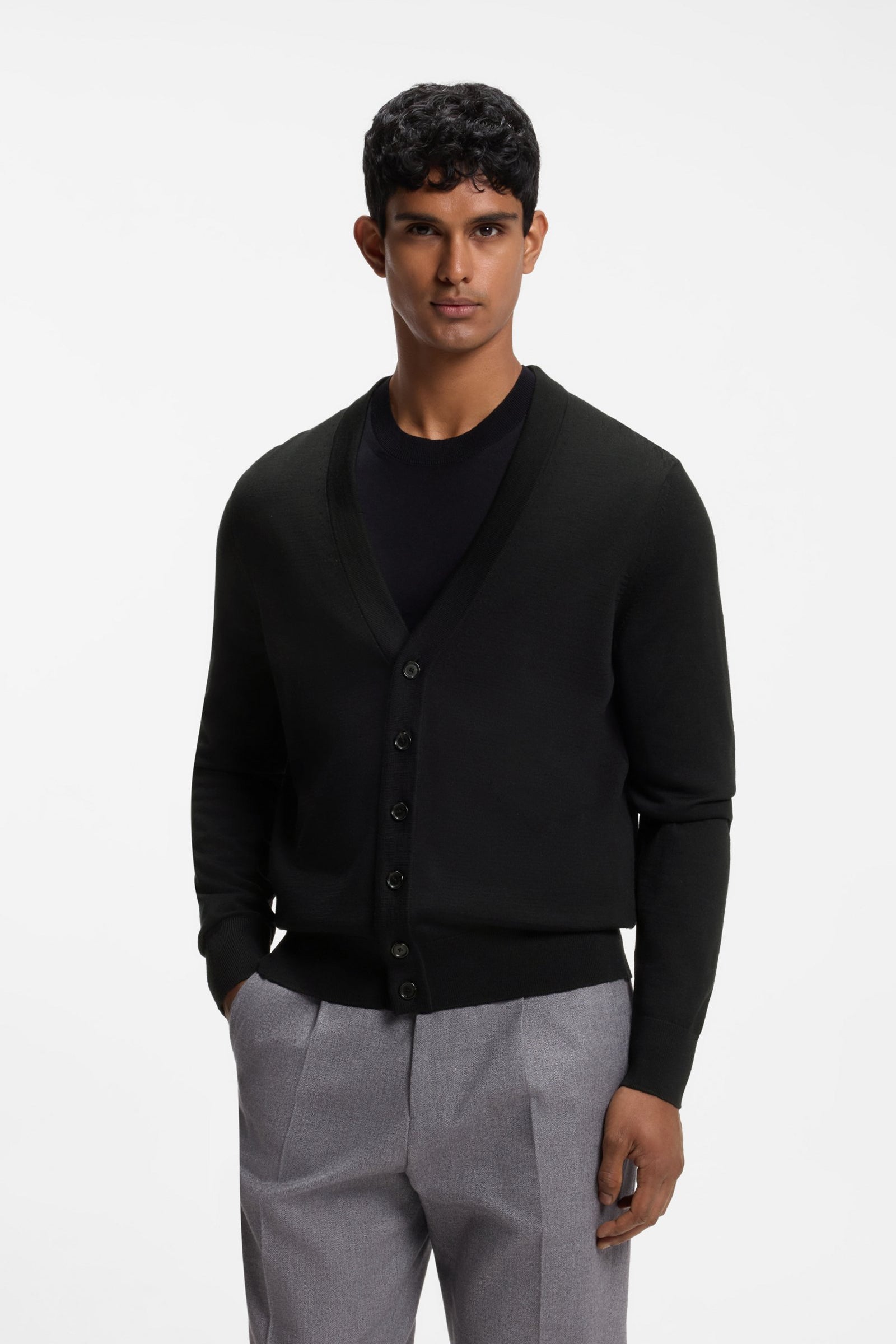 Cardigan in lana merino extrafine con bottoni 50571585 10283126 01 001 BOSS Black 