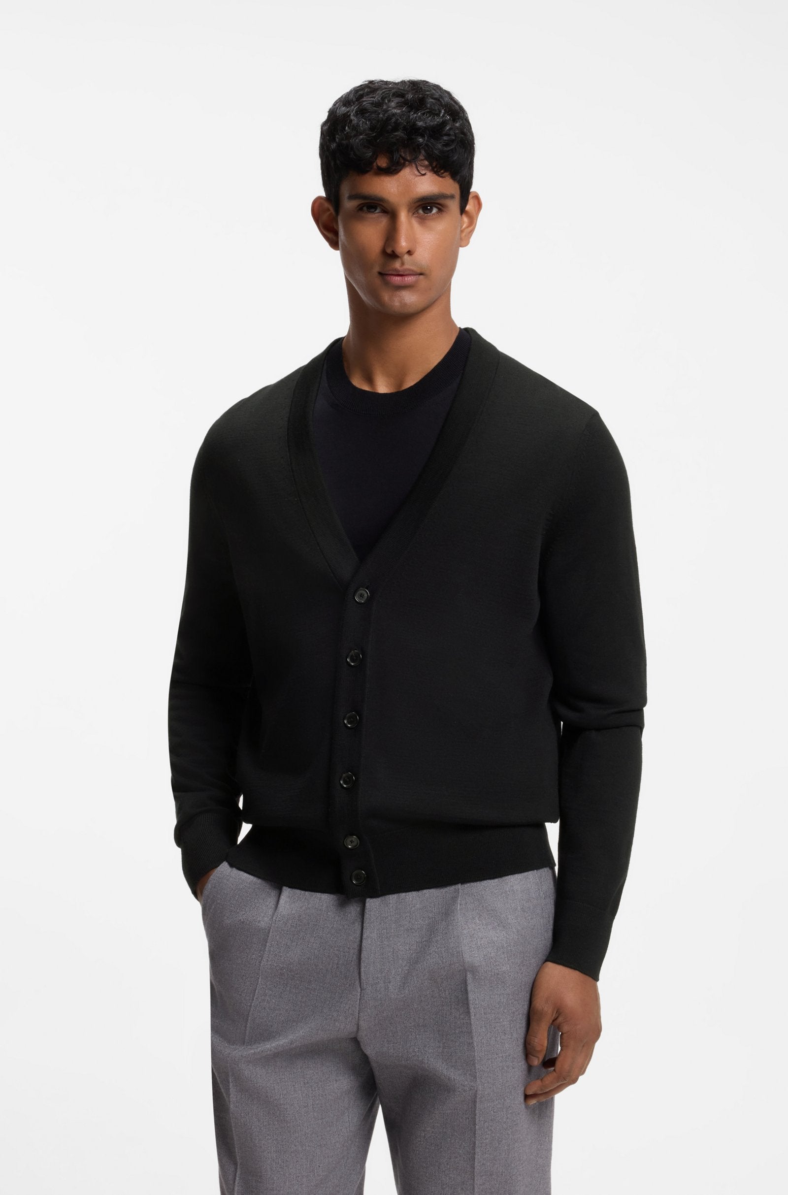 Cardigan in lana merino extrafine con bottoni 50571585 10283126 01 001 BOSS Black 