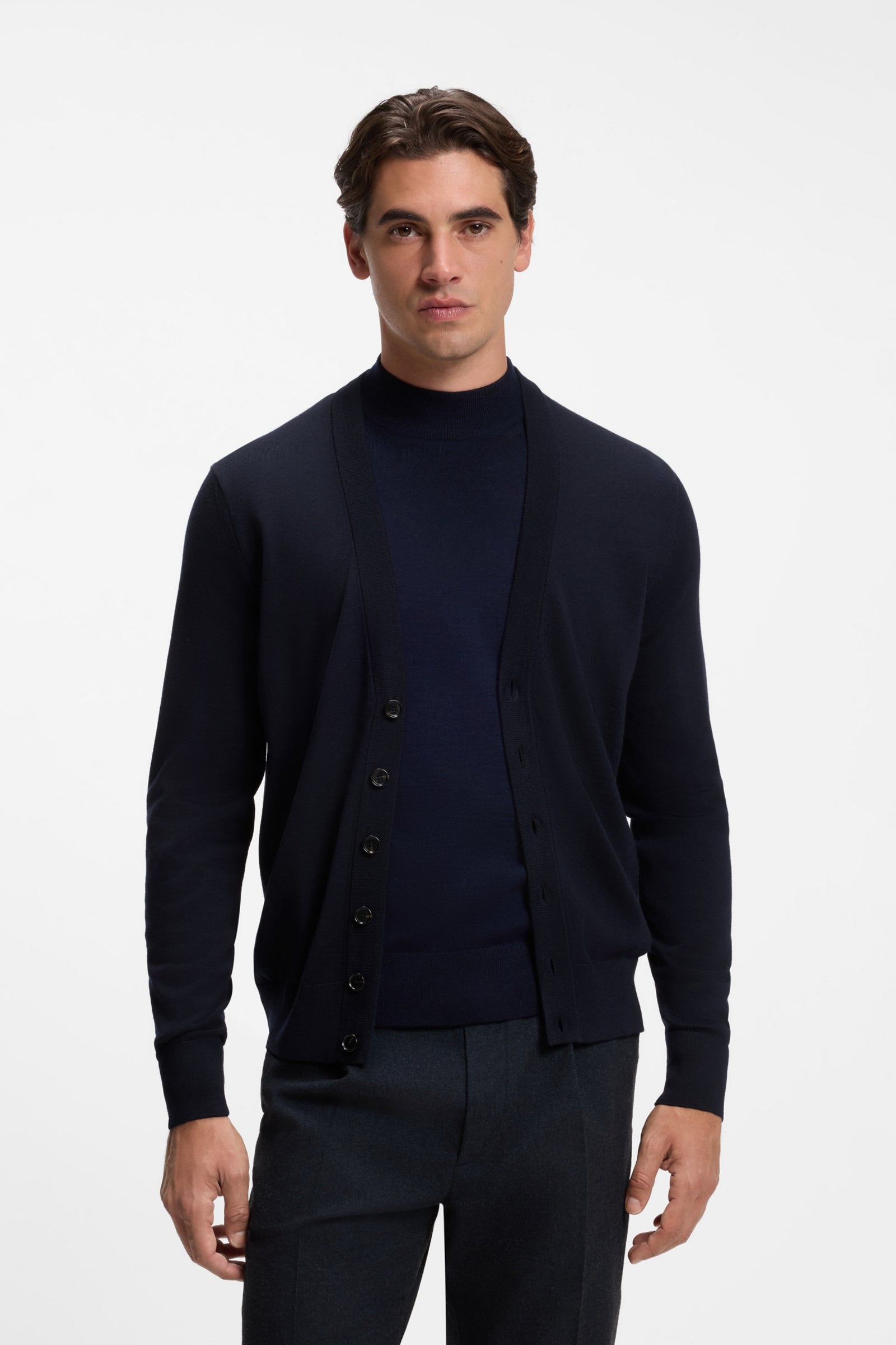 Cardigan in lana merino extrafine con bottoni 50571585 10283126 01 404 BOSS Dark blue 