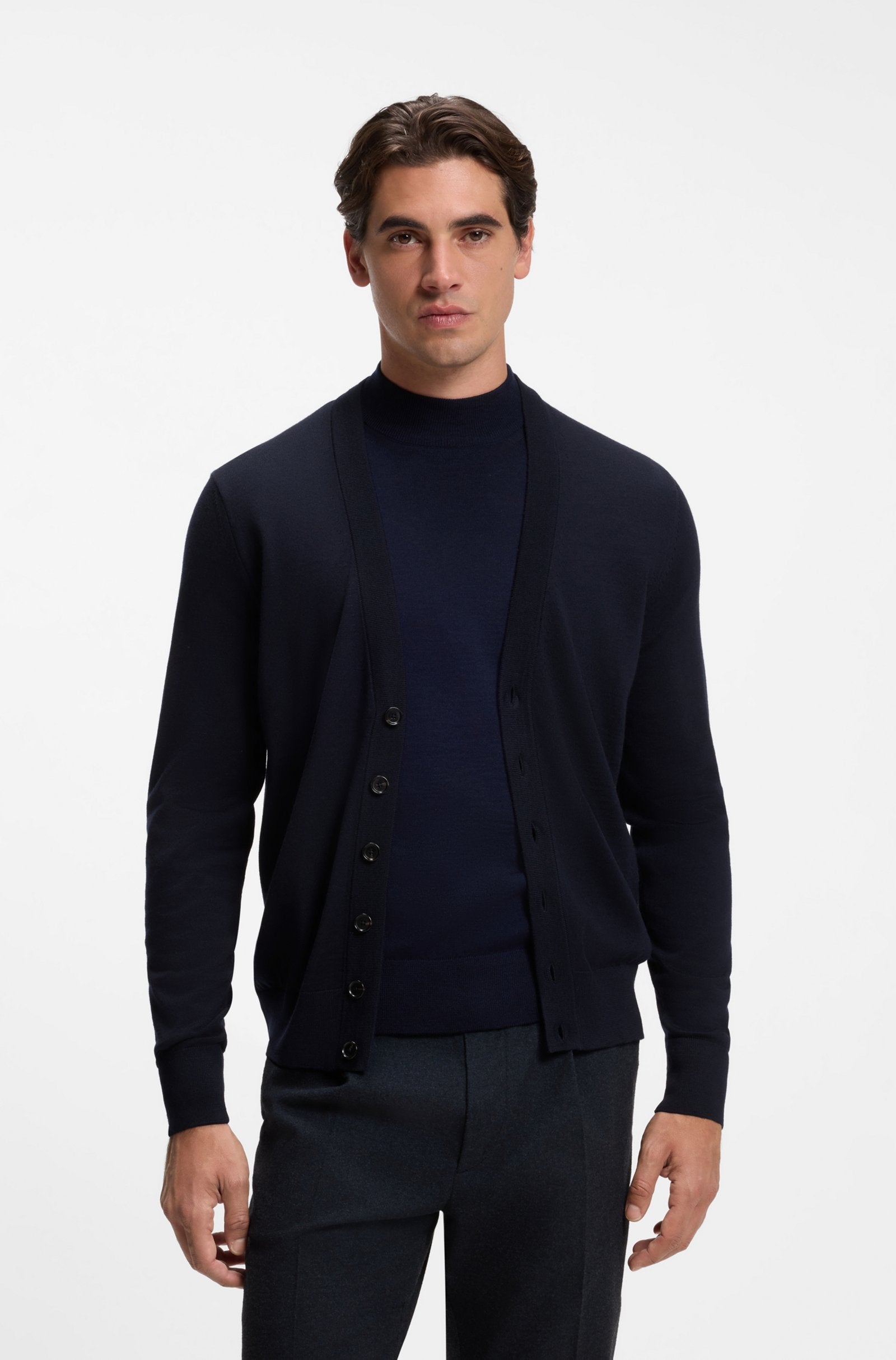 Cardigan in lana merino extrafine con bottoni 50571585 10283126 01 404 BOSS Dark blue 