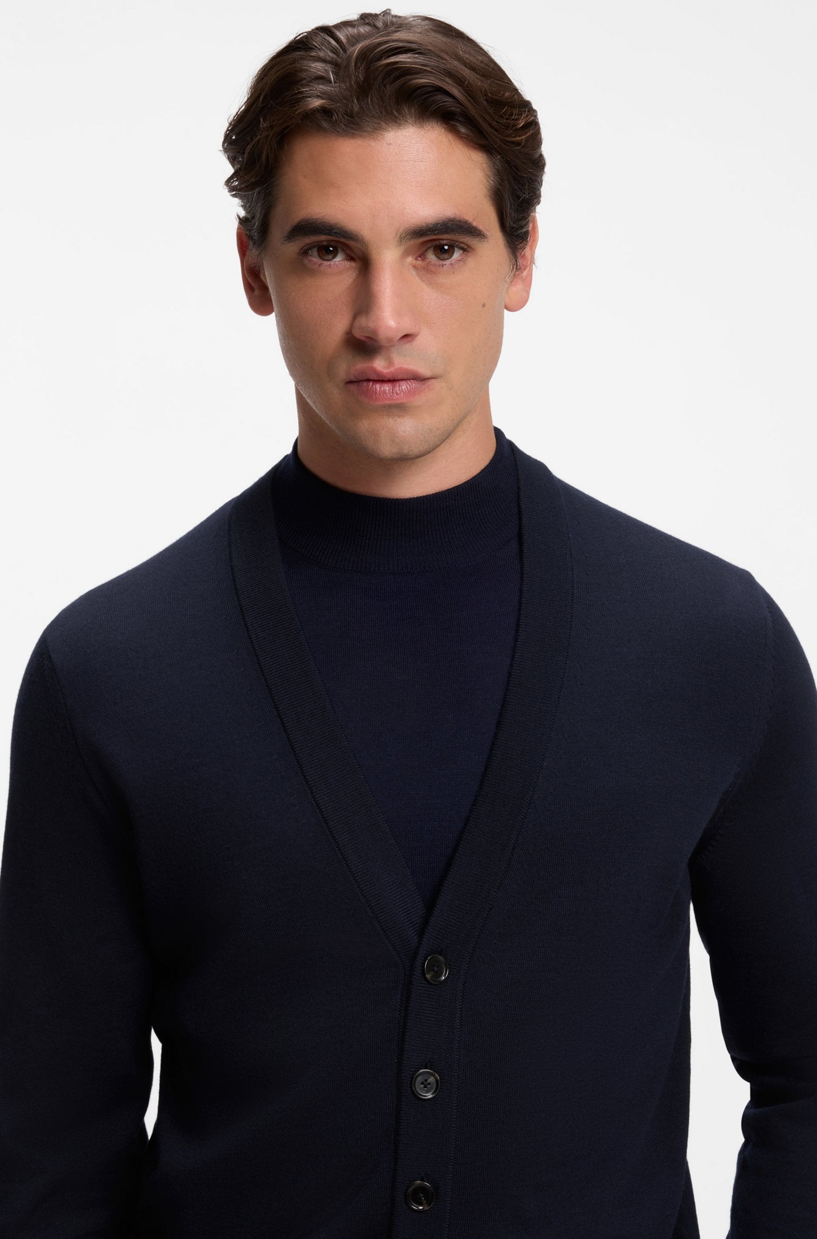 Cardigan in lana merino extrafine con bottoni 50571585 10283126 01 404 BOSS Dark blue 