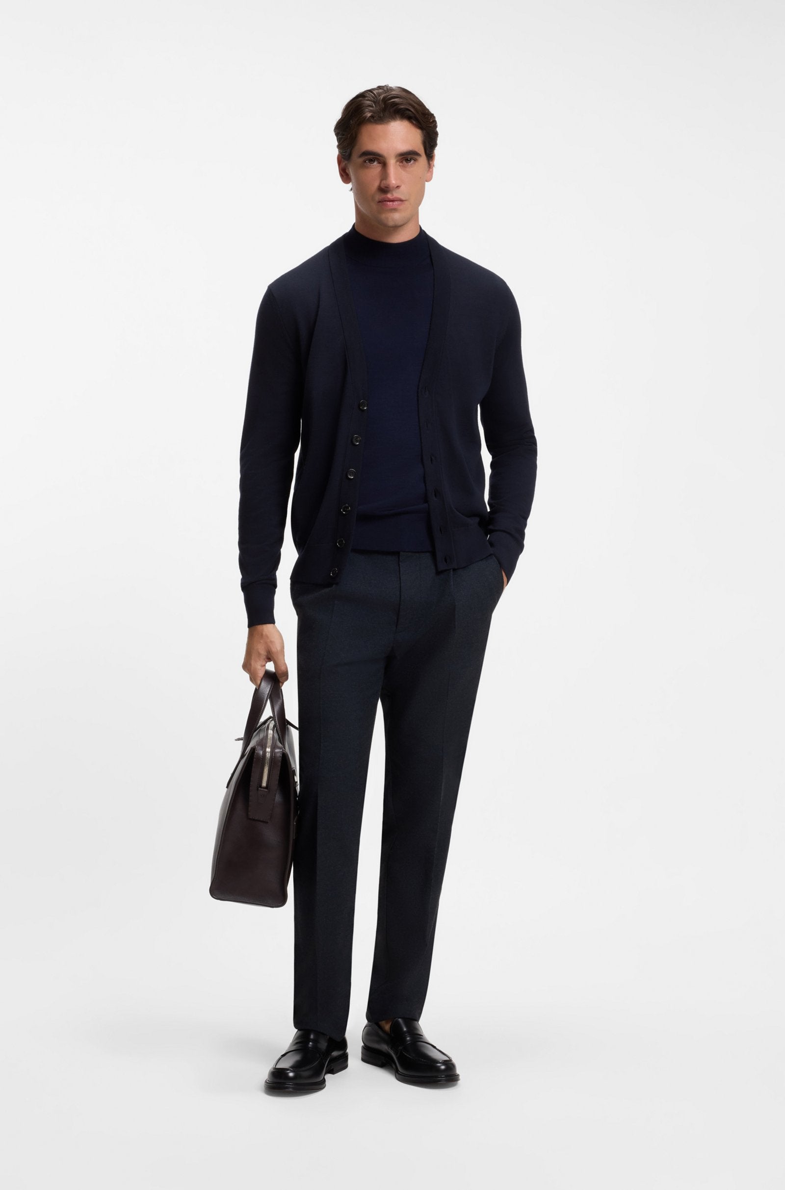 Cardigan in lana merino extrafine con bottoni 50571585 10283126 01 404 BOSS Dark blue 