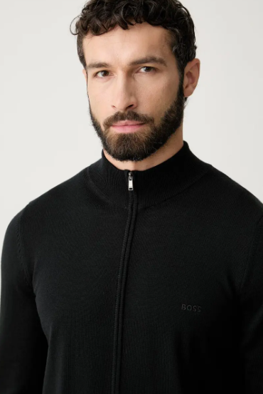 Maglia in merinos con full zip 50571915 10283216 01 001 BOSS Black 