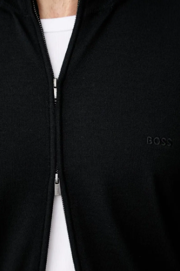 Maglia in merinos con full zip 50571915 10283216 01 001 BOSS Black 