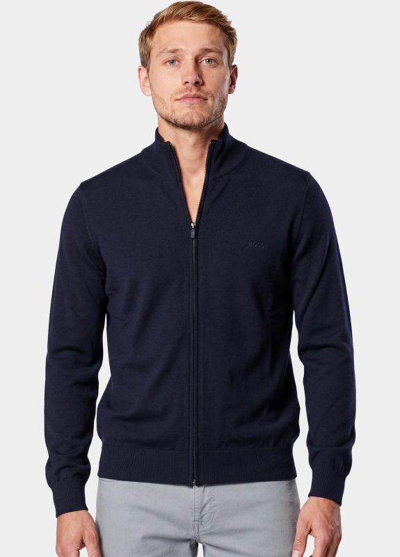 Maglia in merinos con full zip 50571915 10283216 01 404 BOSS Dark blue 