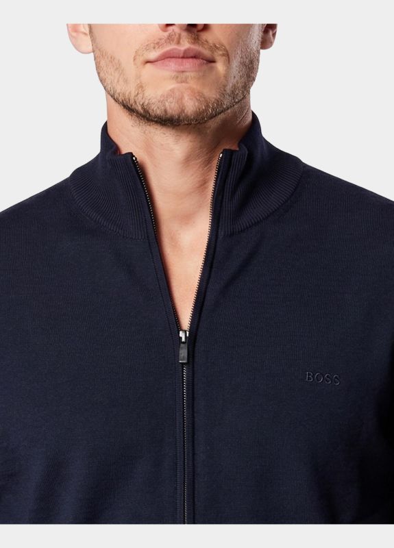 Maglia in merinos con full zip 50571915 10283216 01 404 BOSS Dark blue 