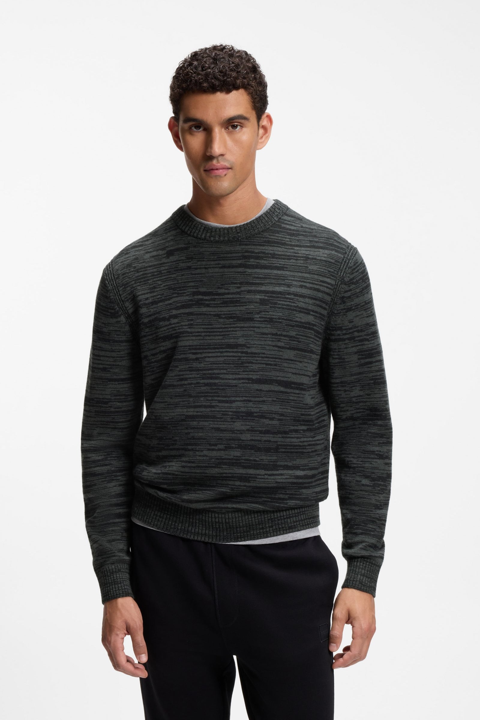 Maglione mouliné in lana vergine e cotone 50571943 10283077 001 BOSS Black 