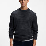 Maglione mouliné in lana vergine e cotone 50571943 10283077 404 BOSS Dark blue 
