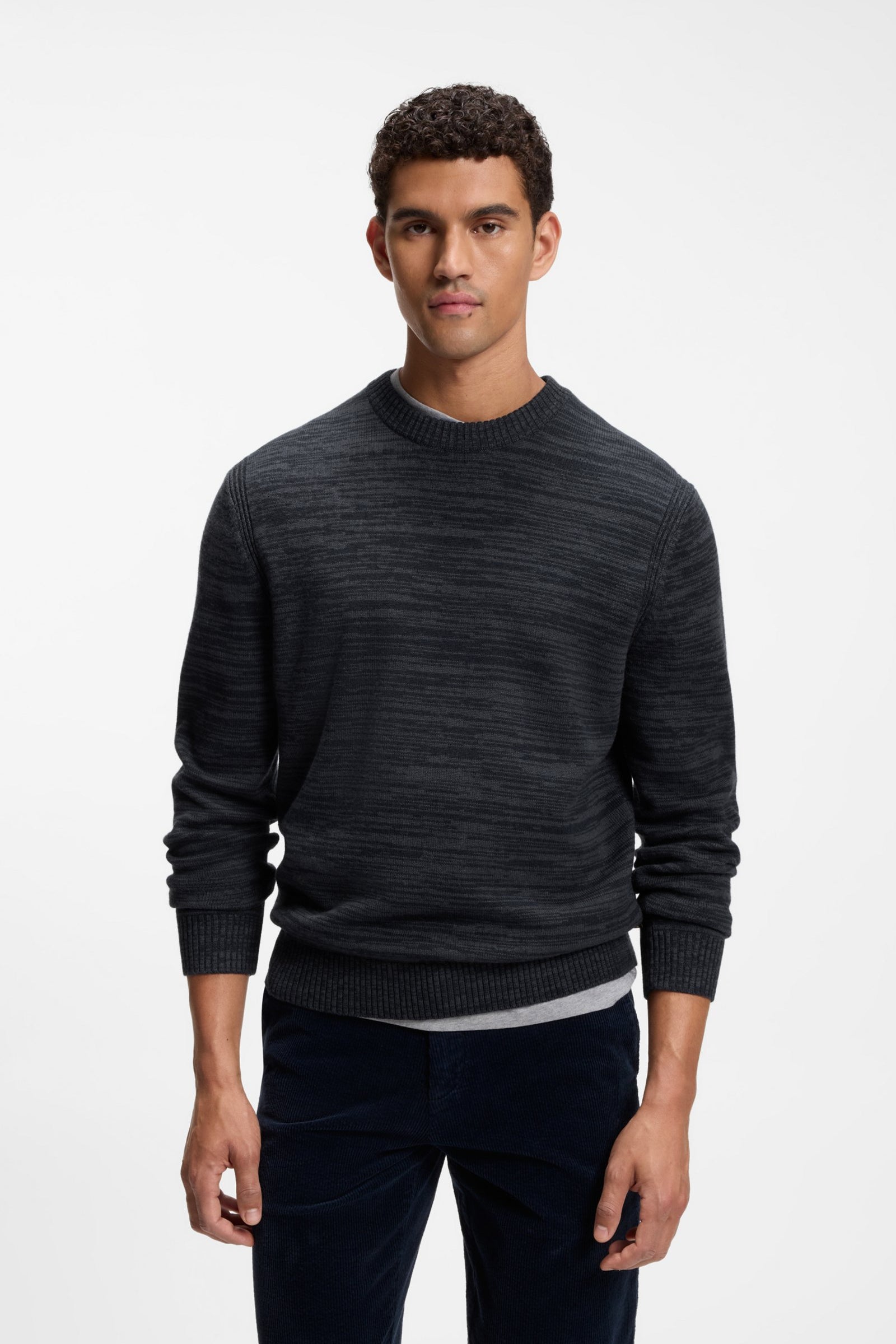 Maglione mouliné in lana vergine e cotone 50571943 10283077 404 BOSS Dark blue 