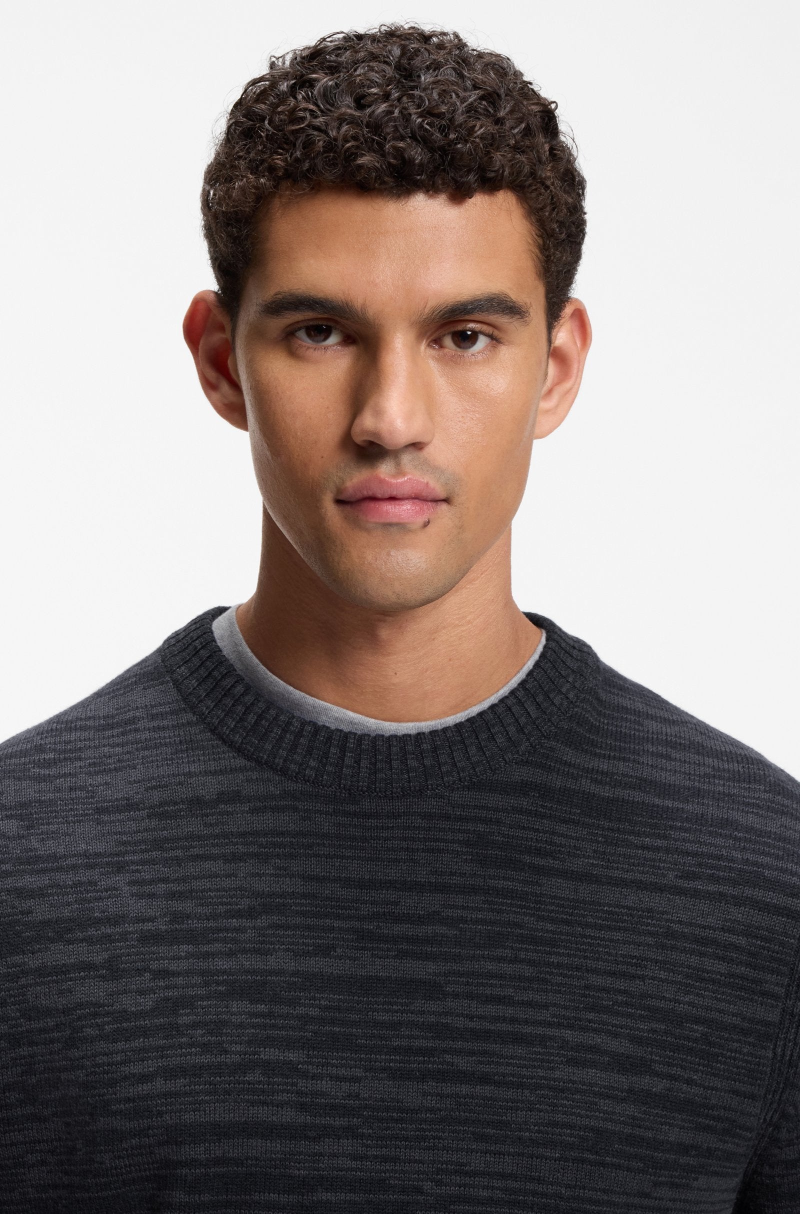 Maglione mouliné in lana vergine e cotone 50571943 10283077 404 BOSS Dark blue 