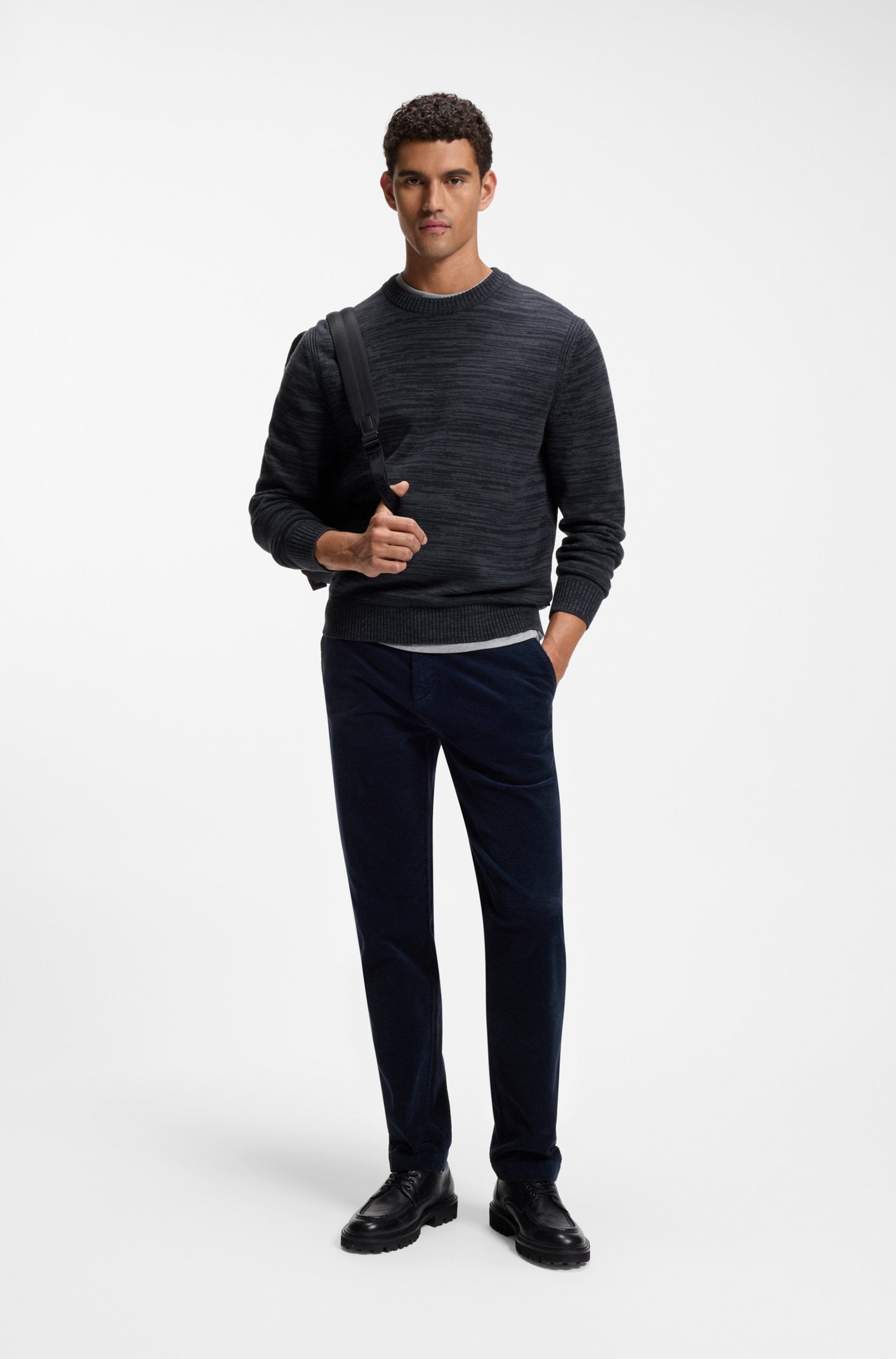 Maglione mouliné in lana vergine e cotone 50571943 10283077 404 BOSS Dark blue 