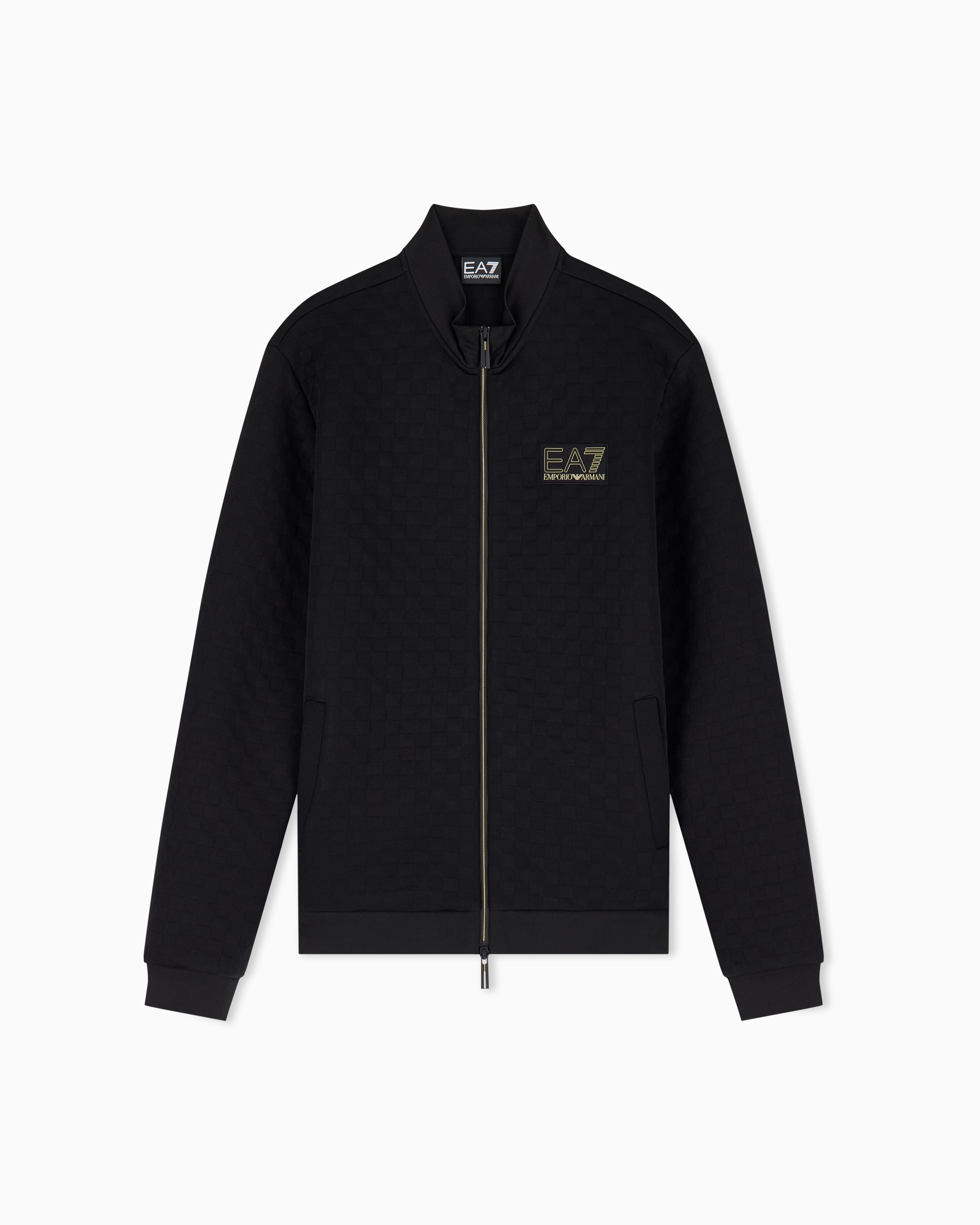 Felpa fullzip in jersey con dettagli in maglia<BR/> 7M002246 AF26241 UC001 EA7 Black 