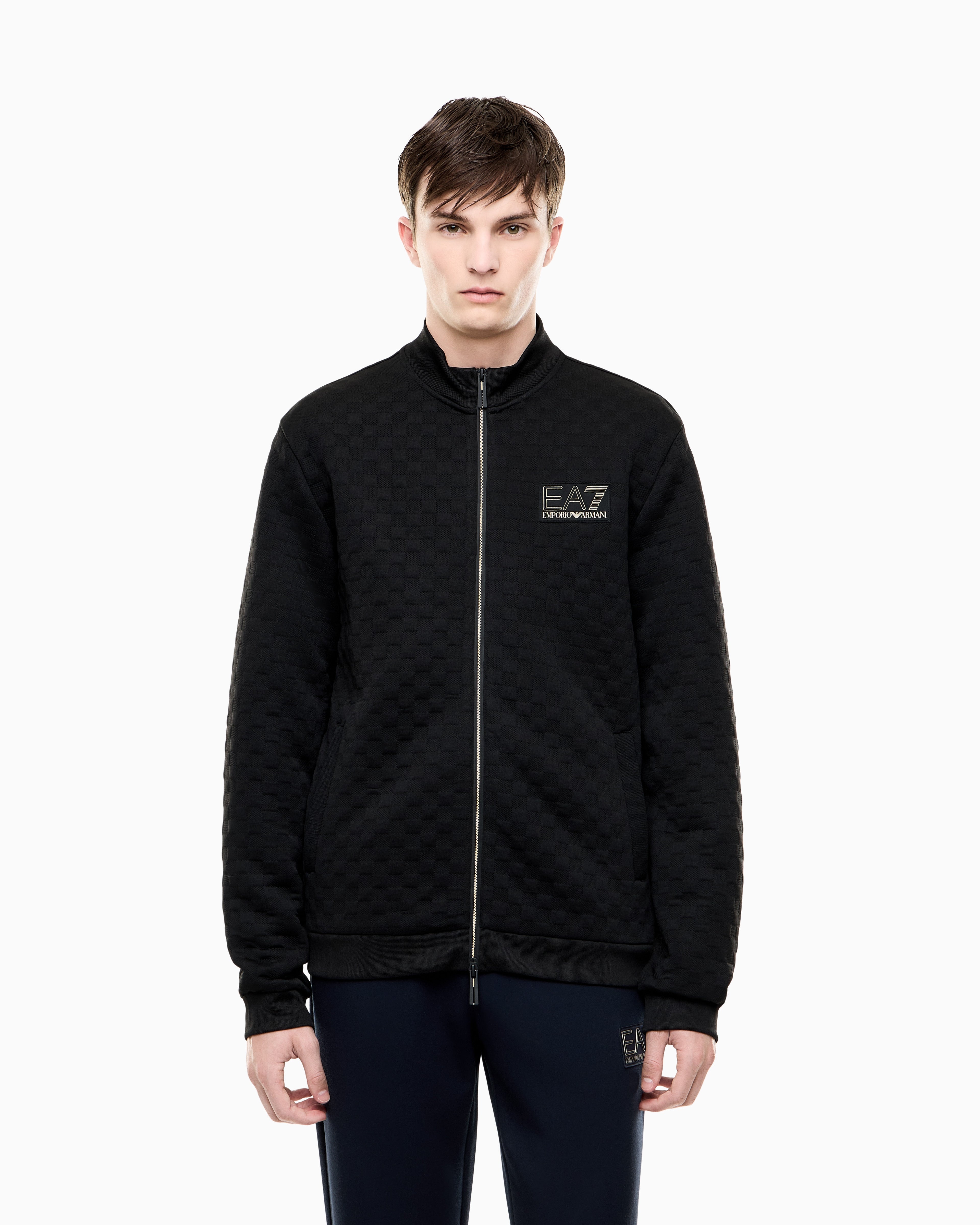 Felpa fullzip in jersey con dettagli in maglia<BR/> 7M002246 AF26241 UC001 EA7 Black 