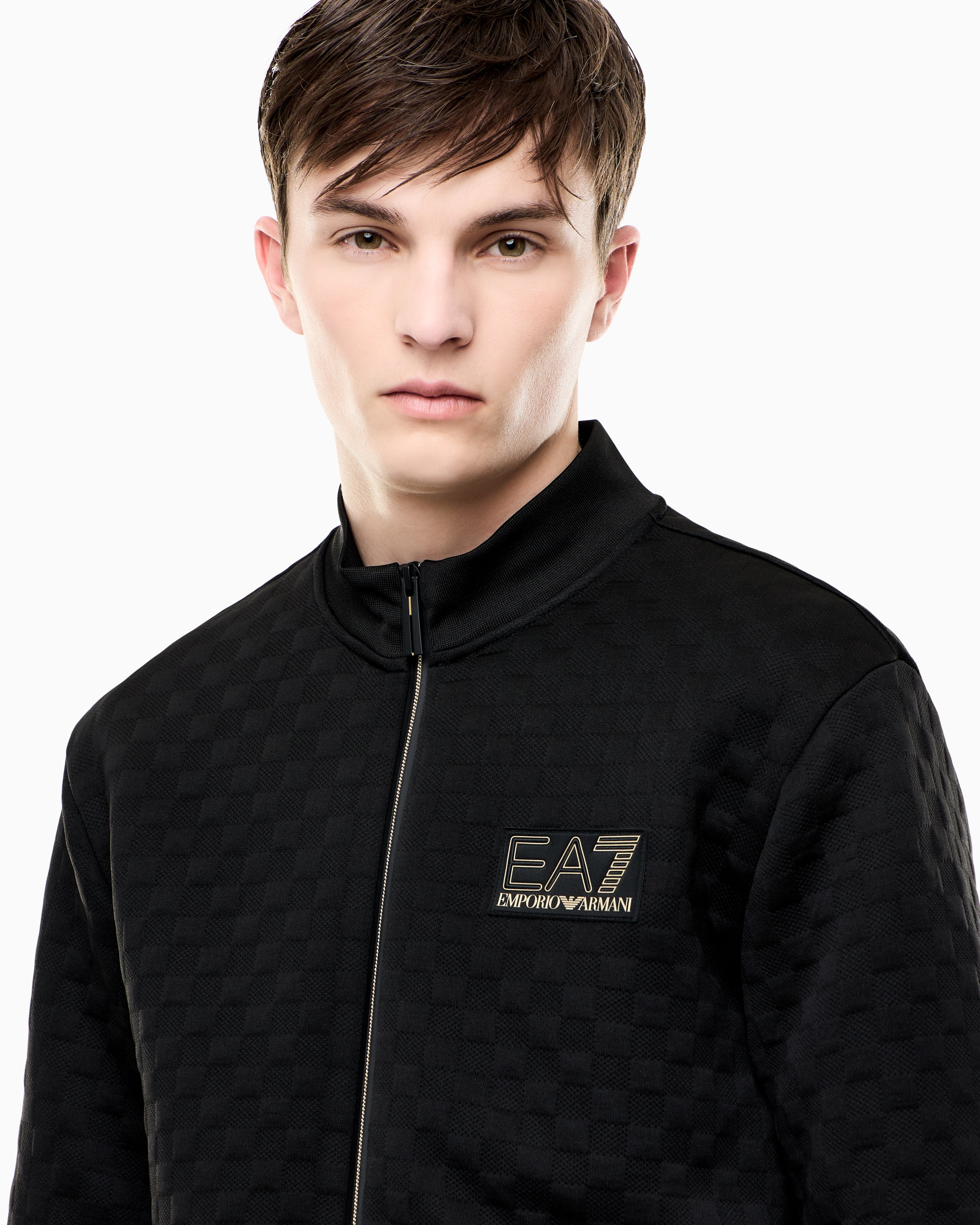 Felpa fullzip in jersey con dettagli in maglia<BR/> 7M002246 AF26241 UC001 EA7 Black 
