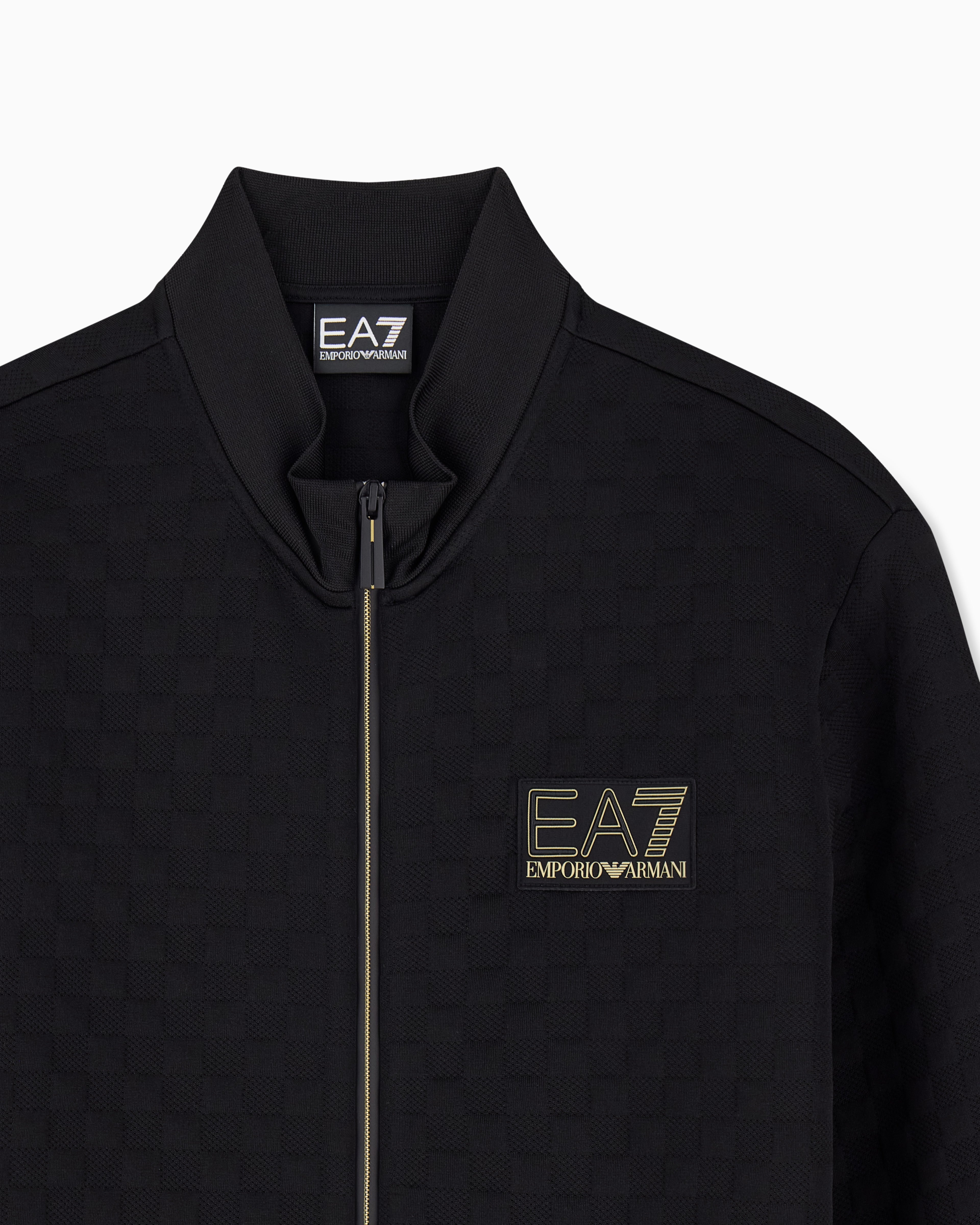 Felpa fullzip in jersey con dettagli in maglia<BR/> 7M002246 AF26241 UC001 EA7 Black 