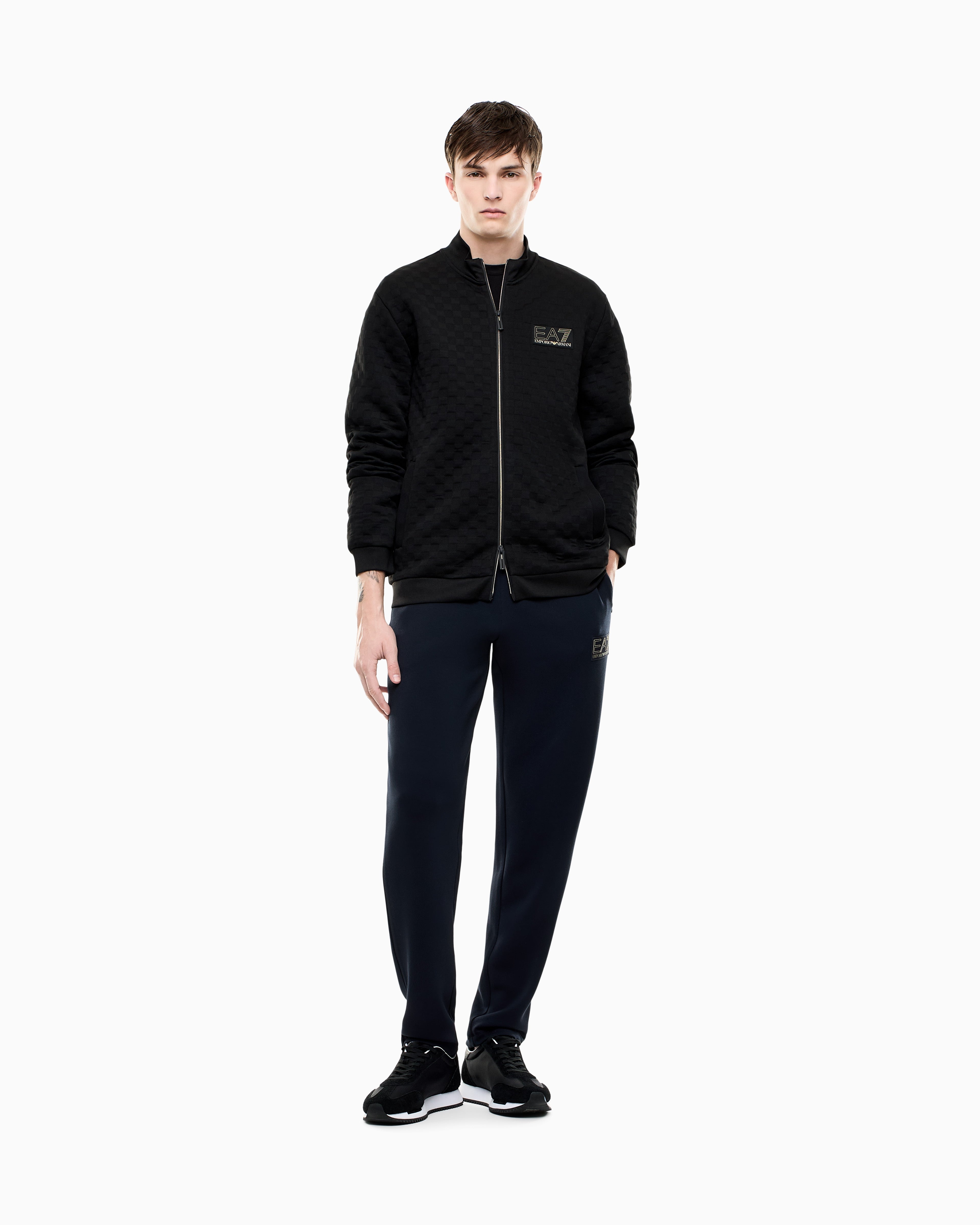 Felpa fullzip in jersey con dettagli in maglia<BR/> 7M002246 AF26241 UC001 EA7 Black 