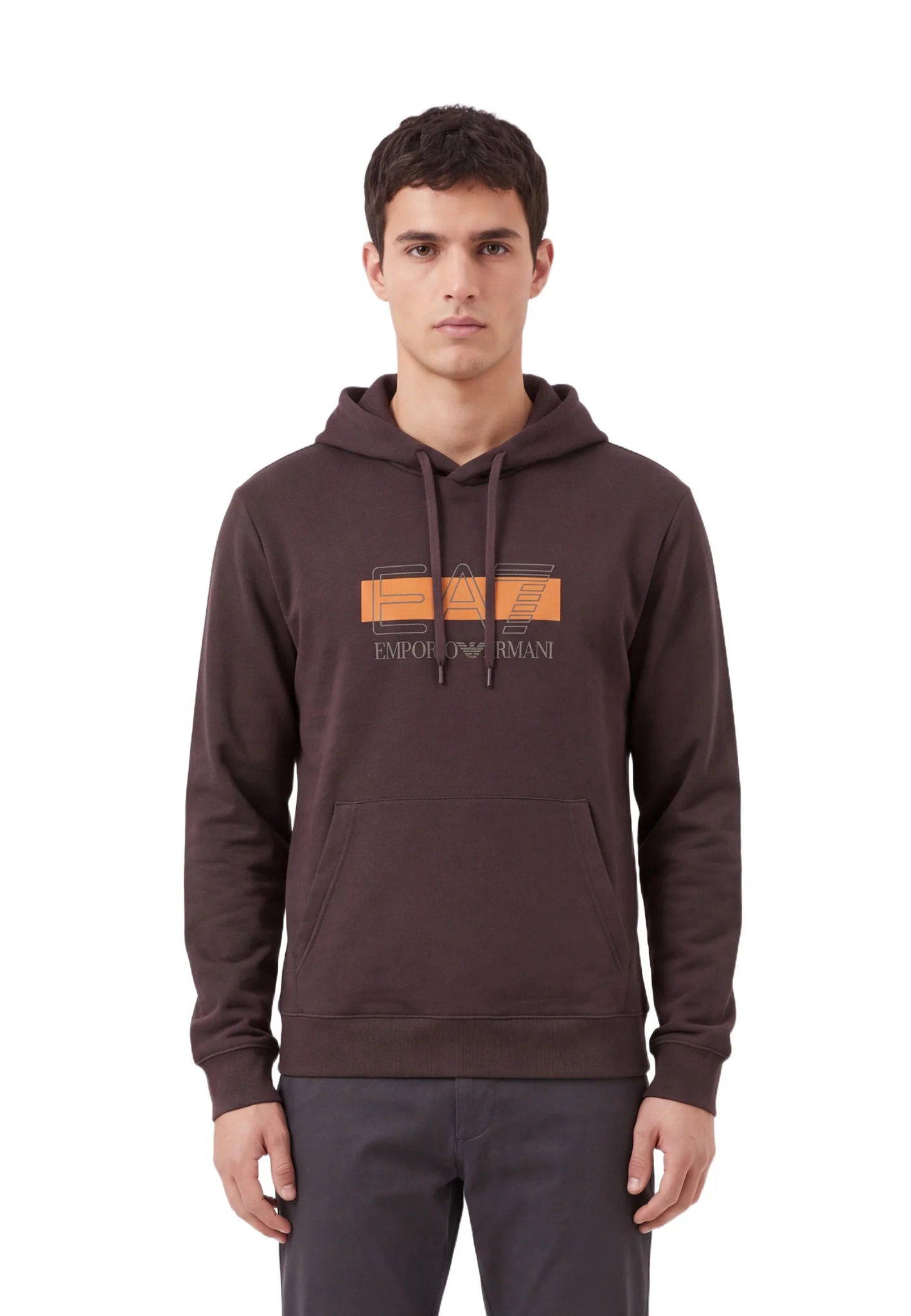 Felpa con cappuccio con tasca frontale coulisse e logo 7M002426 AF10377 U6027 EA7 Brown 