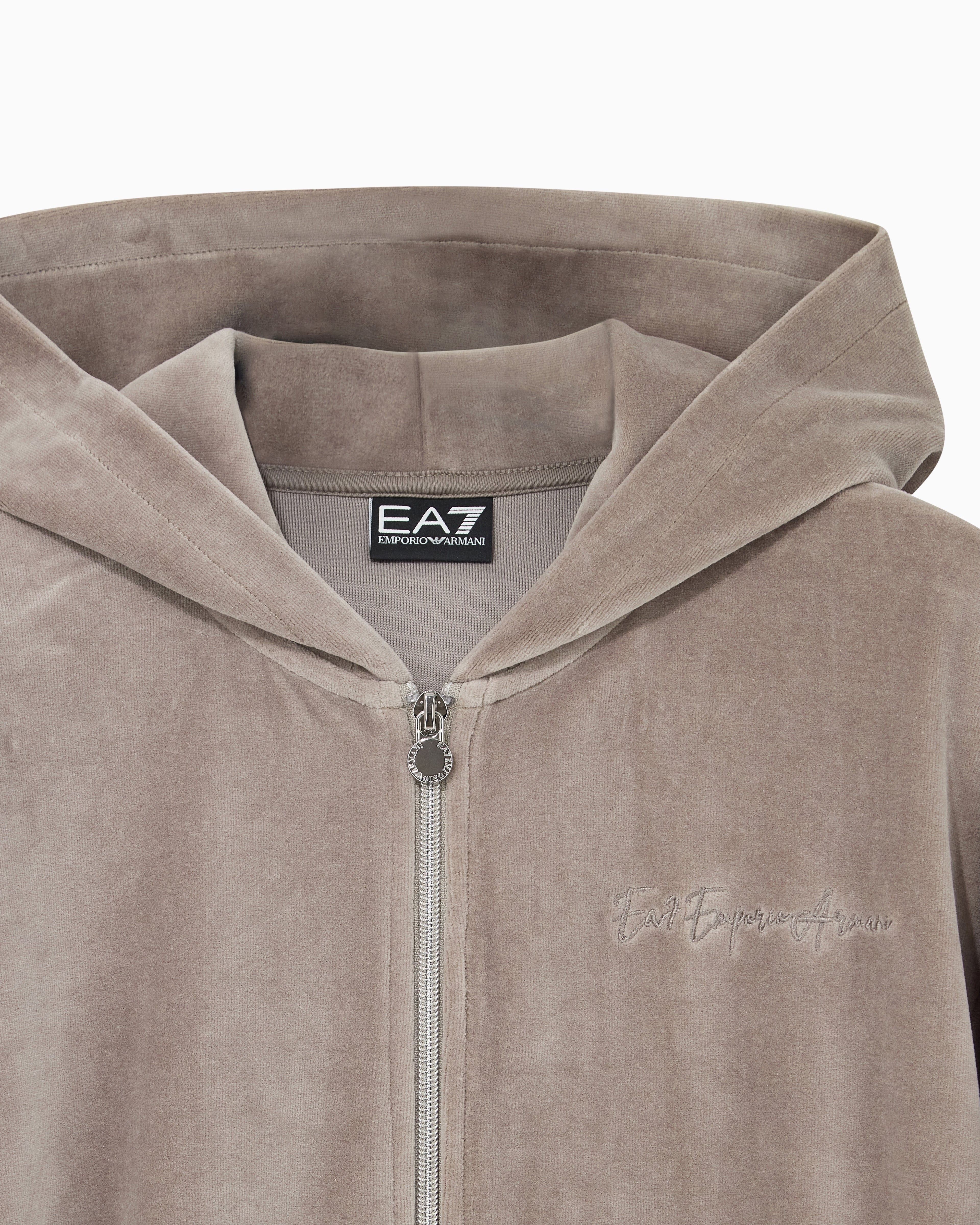 Felpa con cappuccio e full zip 7W001431 AF26044 U6100 EA7 Taupe 