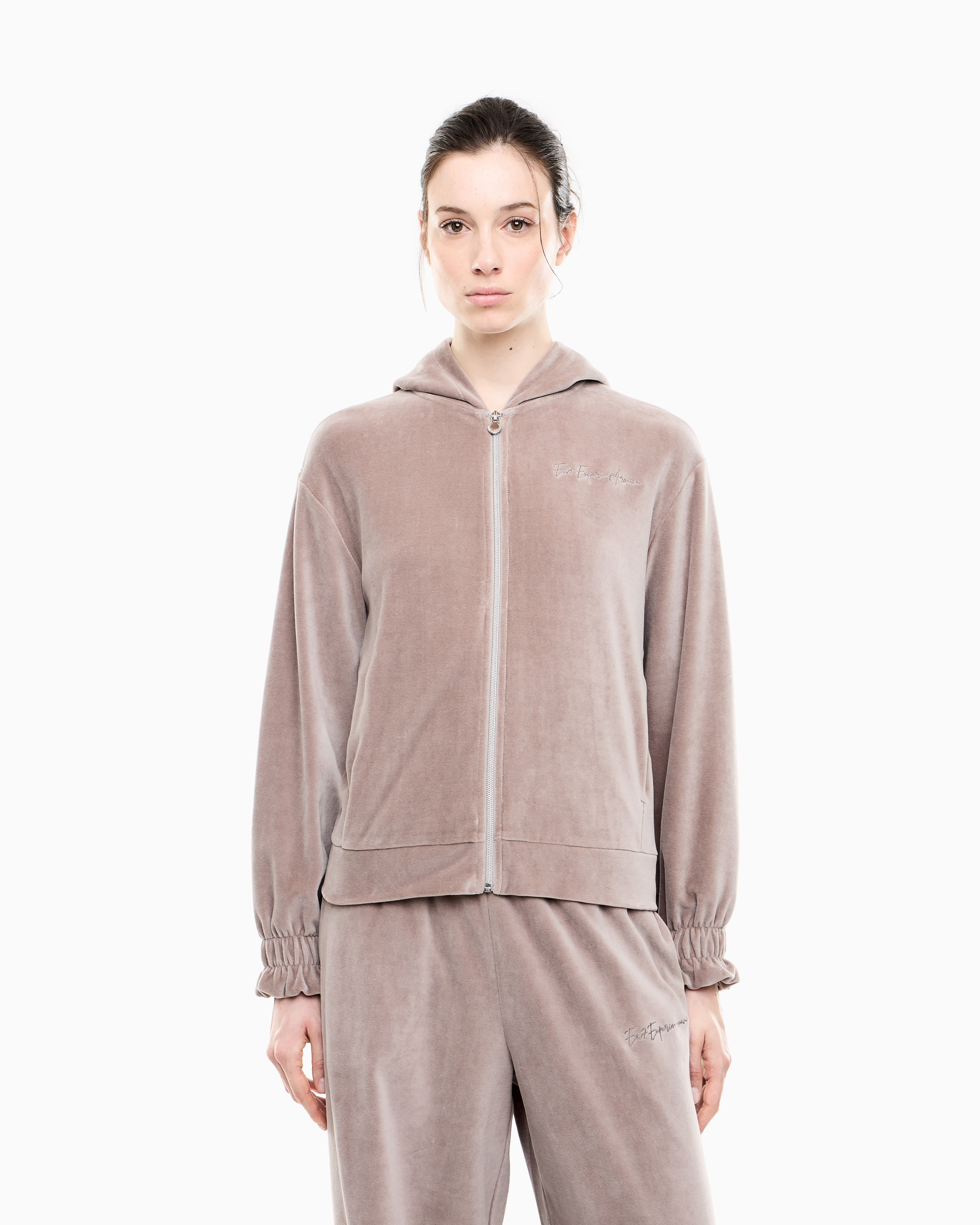Felpa con cappuccio e full zip 7W001431 AF26044 U6100 EA7 Taupe 