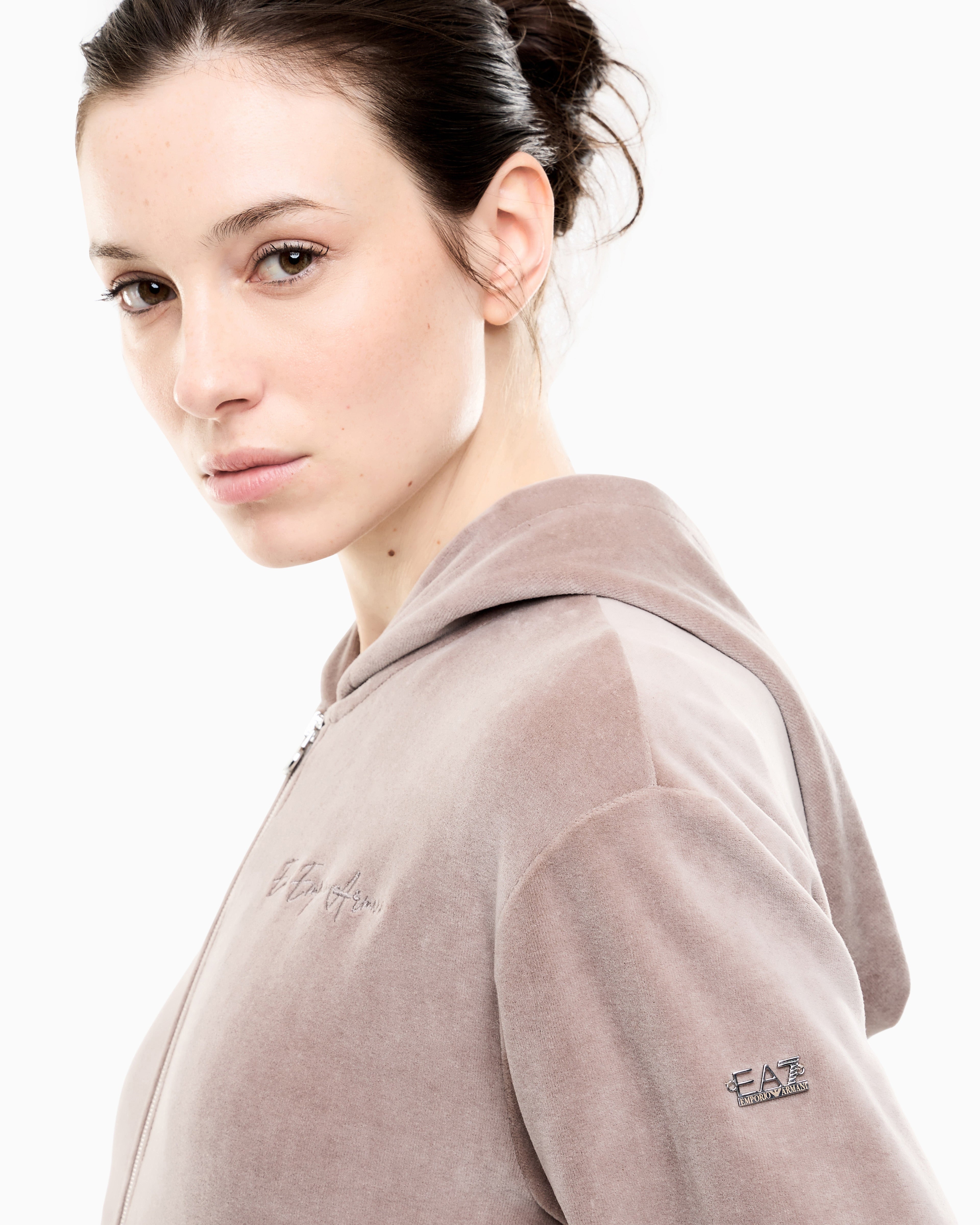 Felpa con cappuccio e full zip 7W001431 AF26044 U6100 EA7 Taupe 