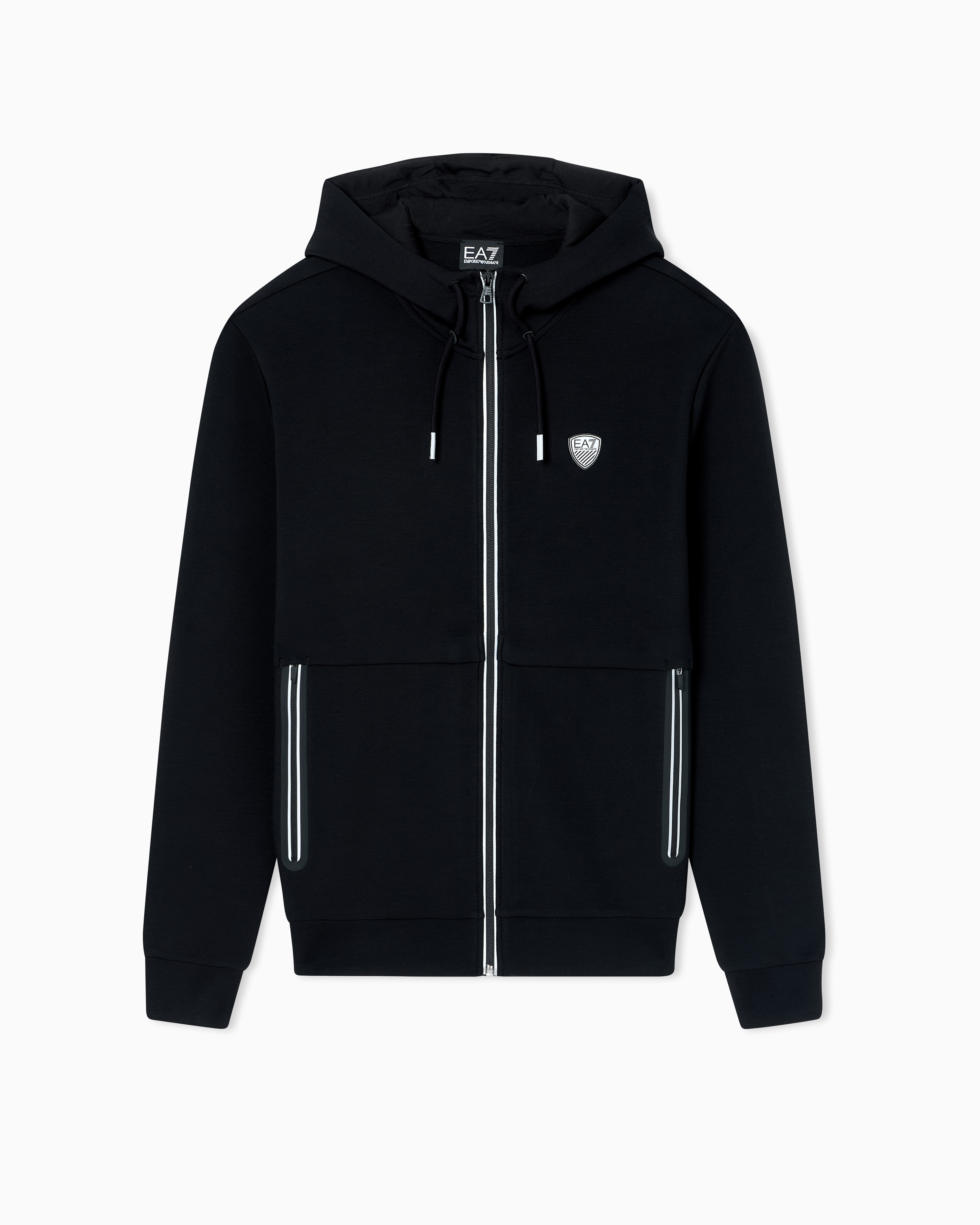 Felpa stretch con cappuccio e zip <BR/> 8NPM20 PJ4EZ 1200 EA7 Black 