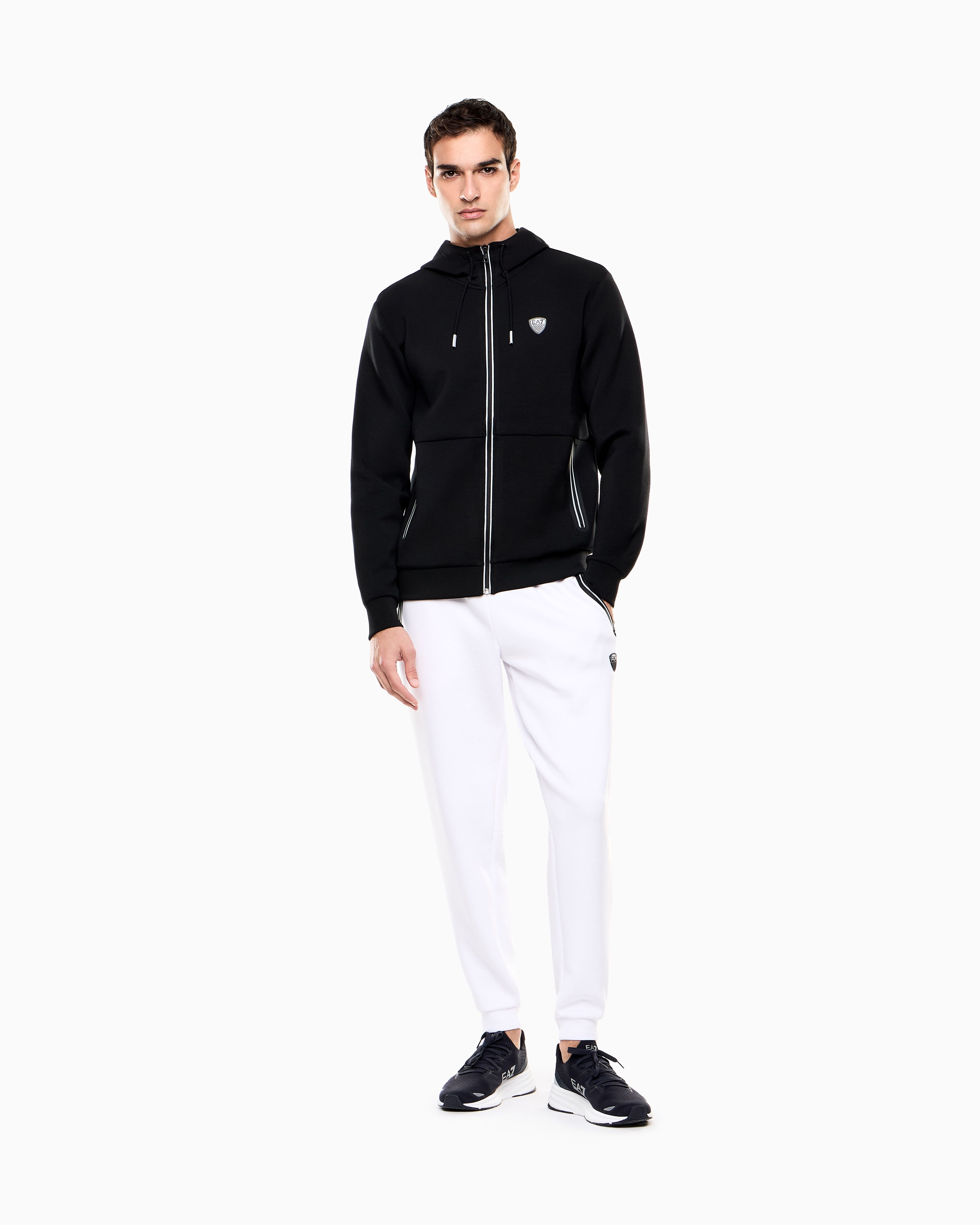 Felpa stretch con cappuccio e zip <BR/> 8NPM20 PJ4EZ 1200 EA7 Black 