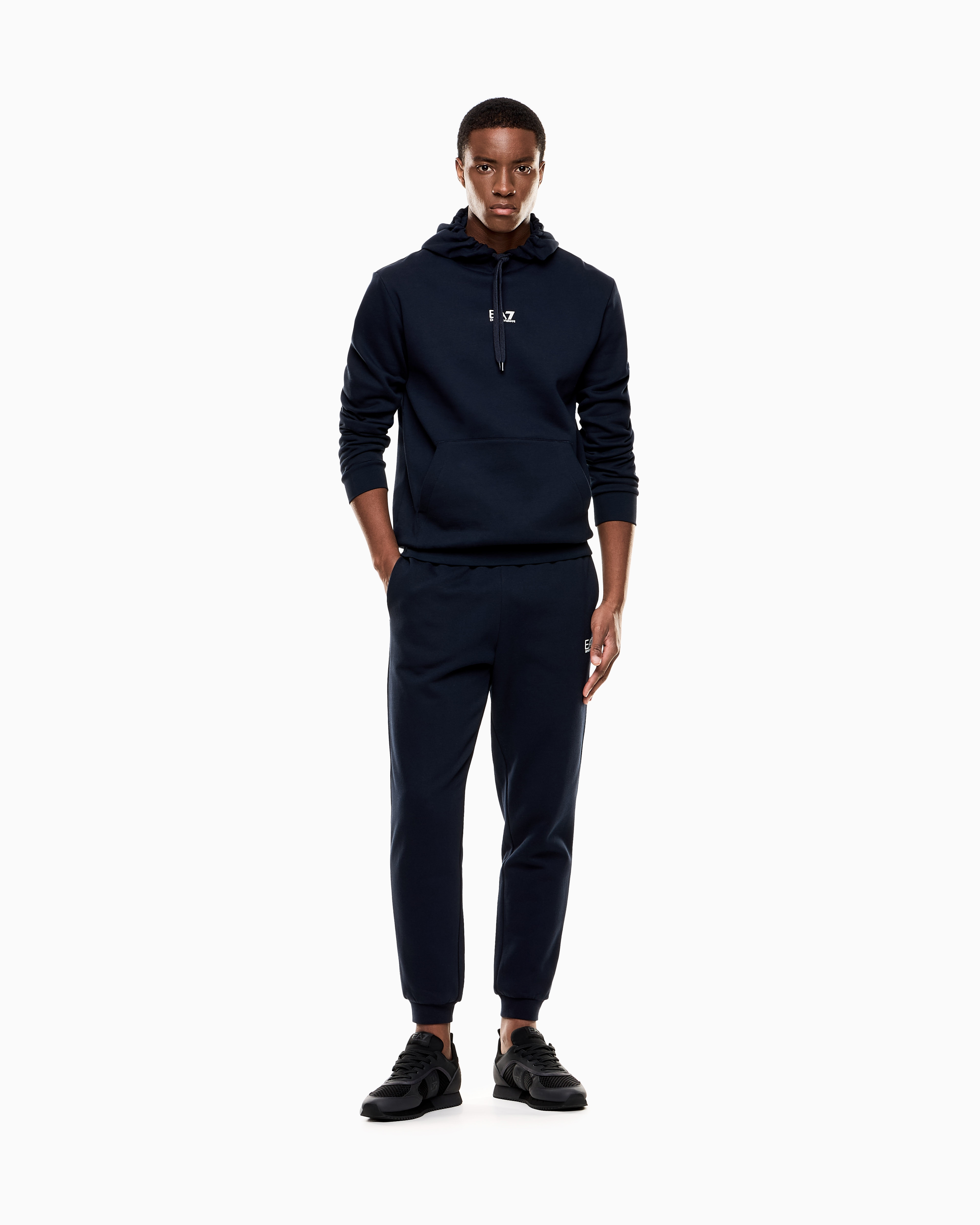 Felpa cotone con cappuccio e tasca 8NPM37 PJVTZ 1562 EA7 Blue 