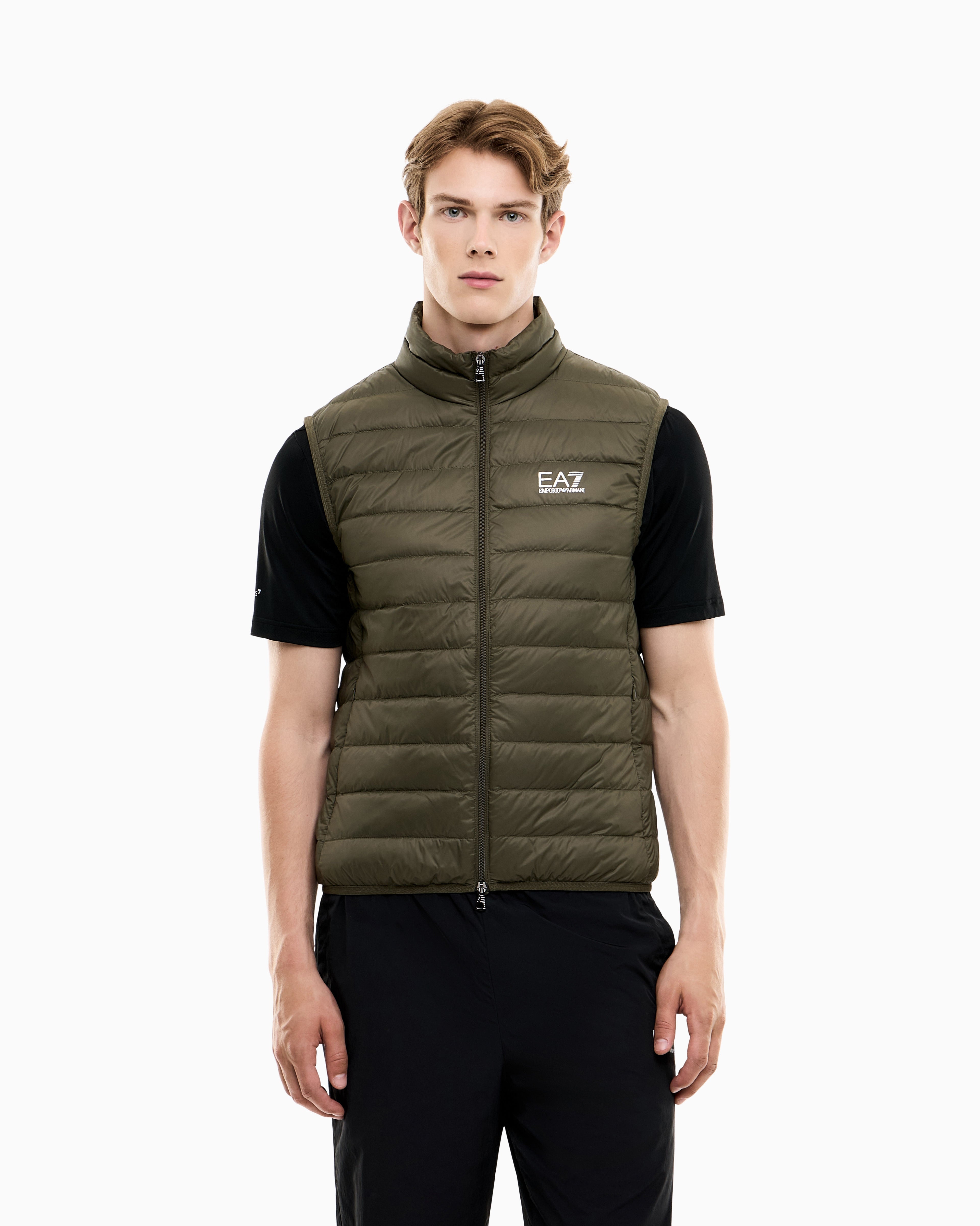 Gilet packable imbottito in piuma con zip 8NPQ06 PNGPZ U7014 EA7 Green 