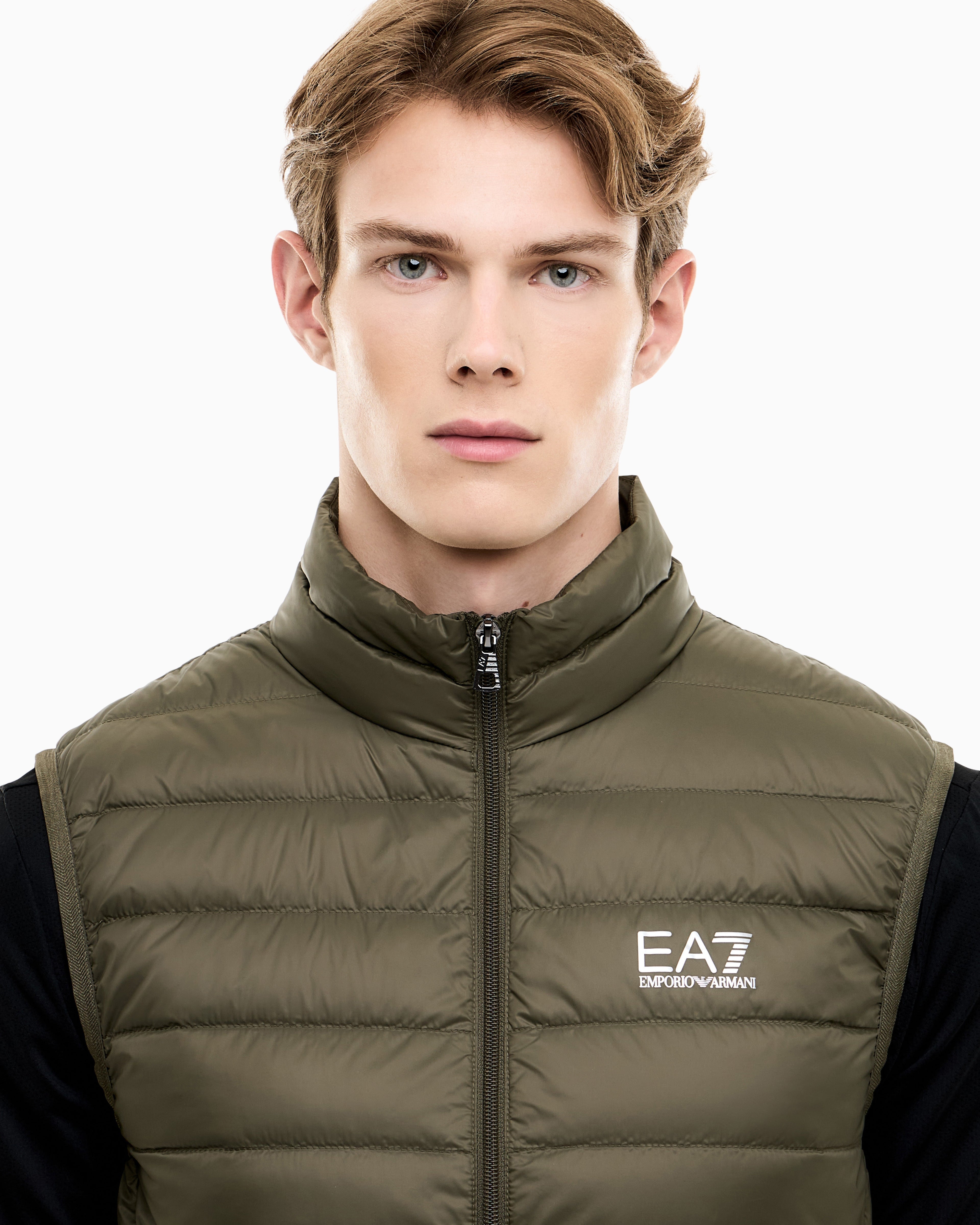 Gilet packable imbottito in piuma con zip 8NPQ06 PNGPZ U7014 EA7 Green 
