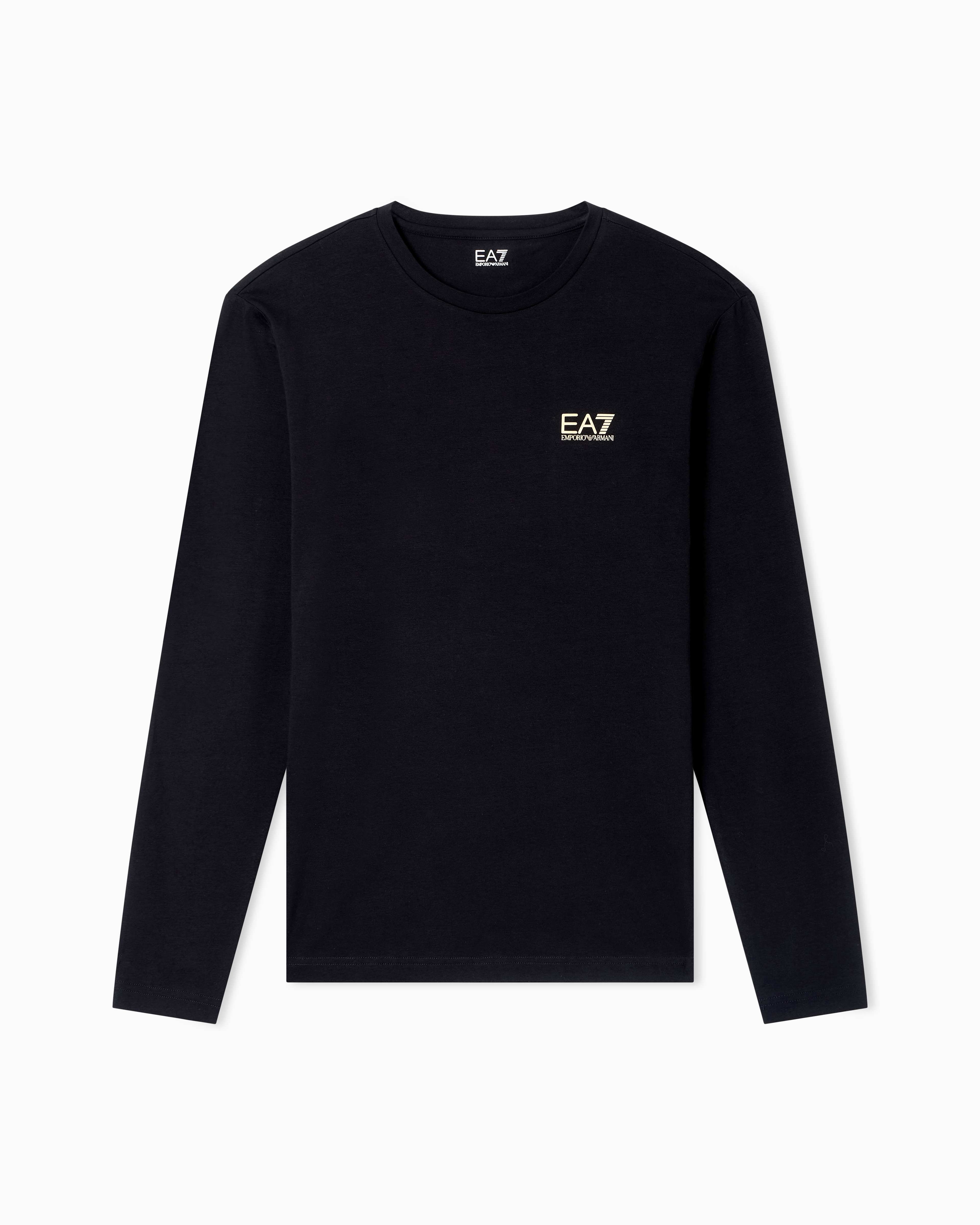 T-Shirt girocollo a maniche lunghe in cotone 8NPT28 PJVQZ 0208 EA7 Black 