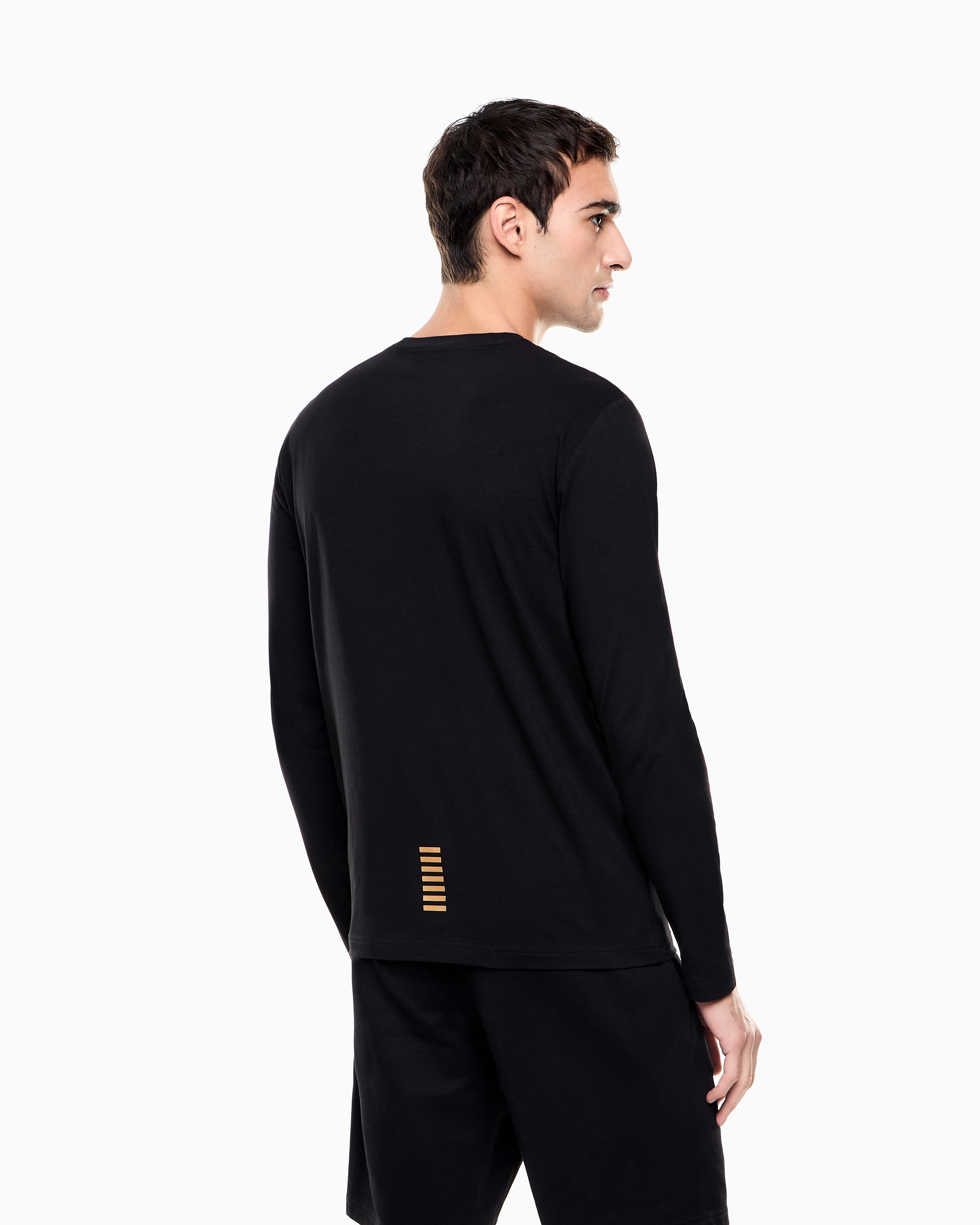 T-Shirt girocollo a maniche lunghe in cotone 8NPT28 PJVQZ 0208 EA7 Black 