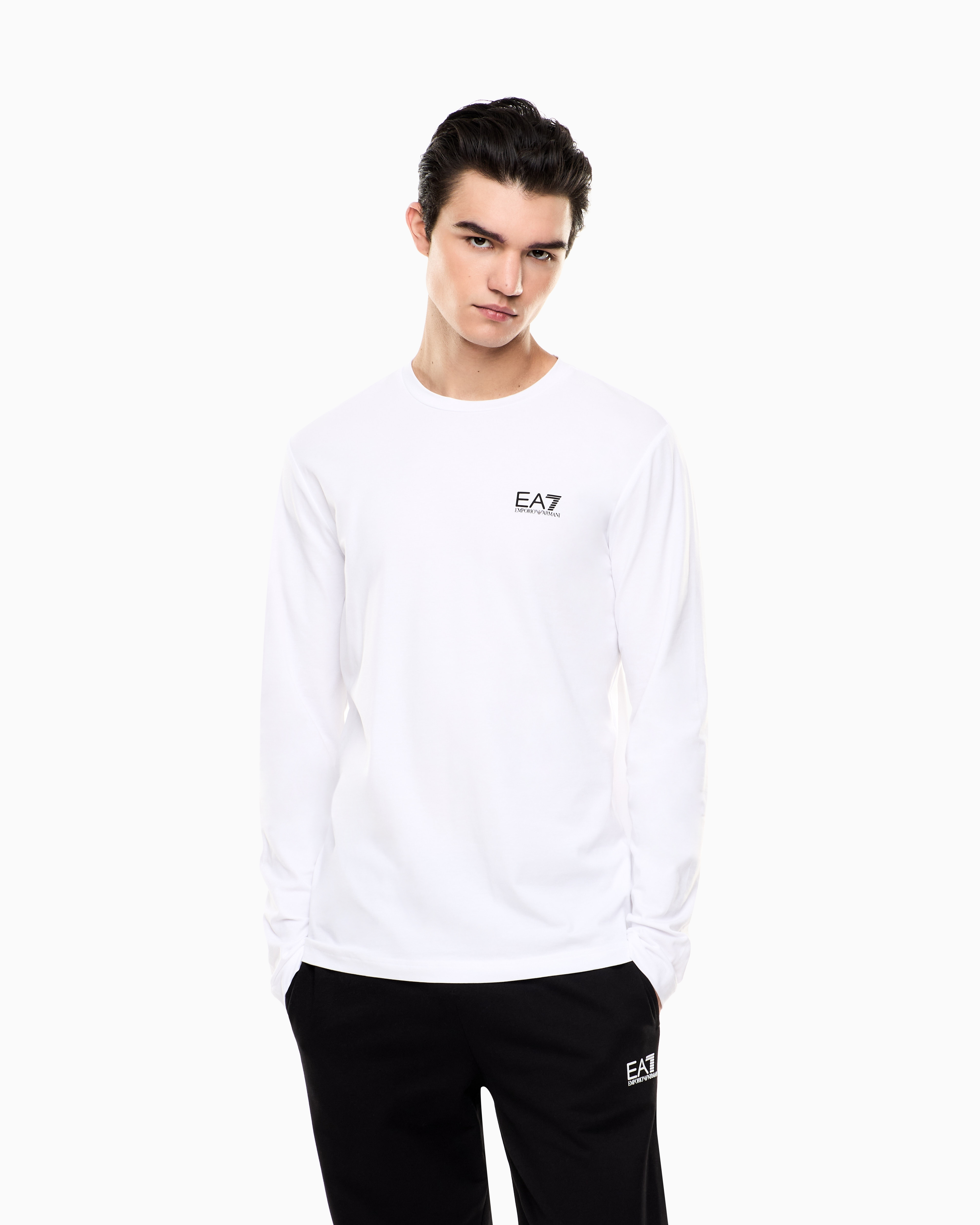 T-Shirt girocollo a maniche lunghe in cotone 8NPT28 PJVQZ 1100 EA7 White 