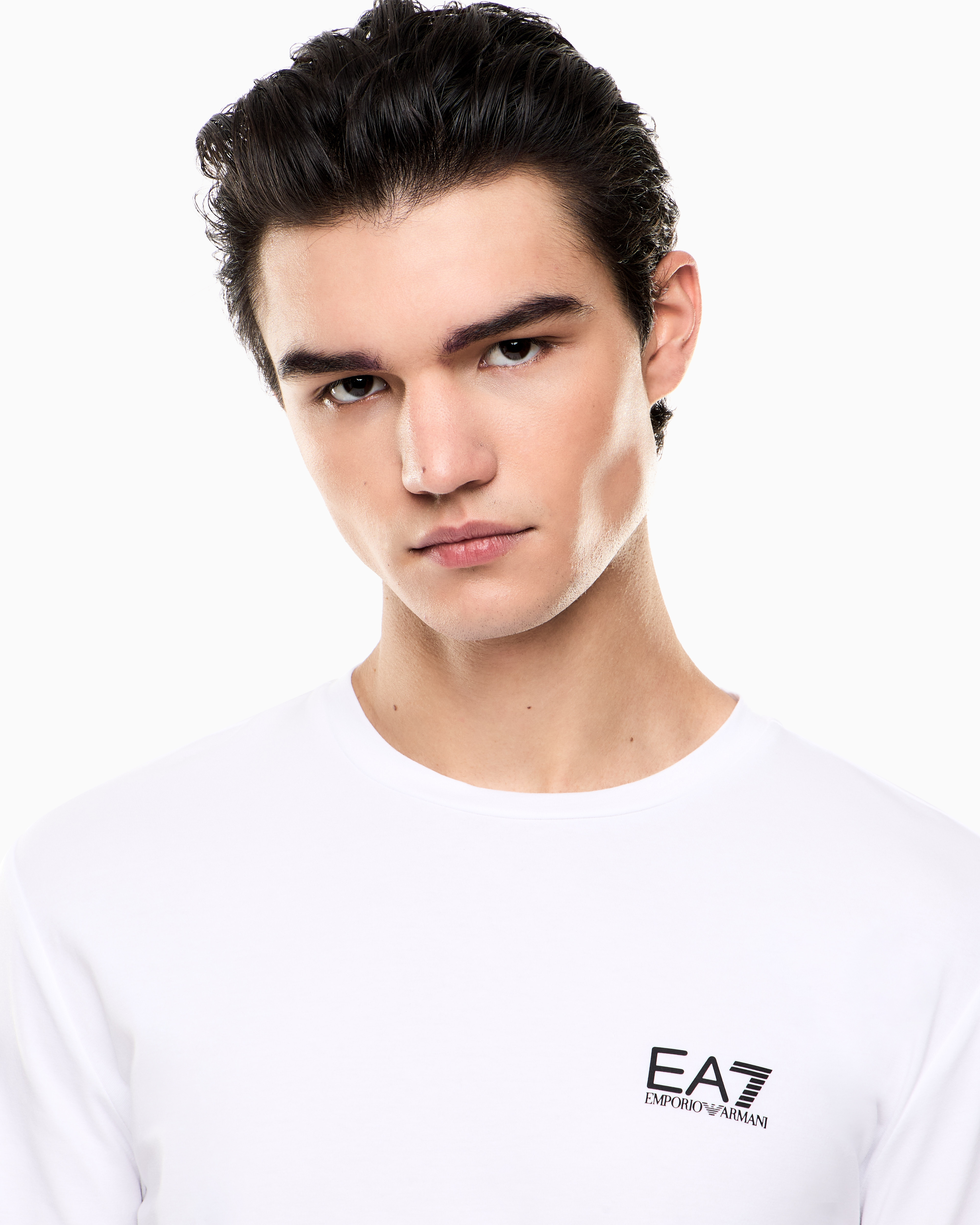 T-Shirt girocollo a maniche lunghe in cotone 8NPT28 PJVQZ 1100 EA7 White 