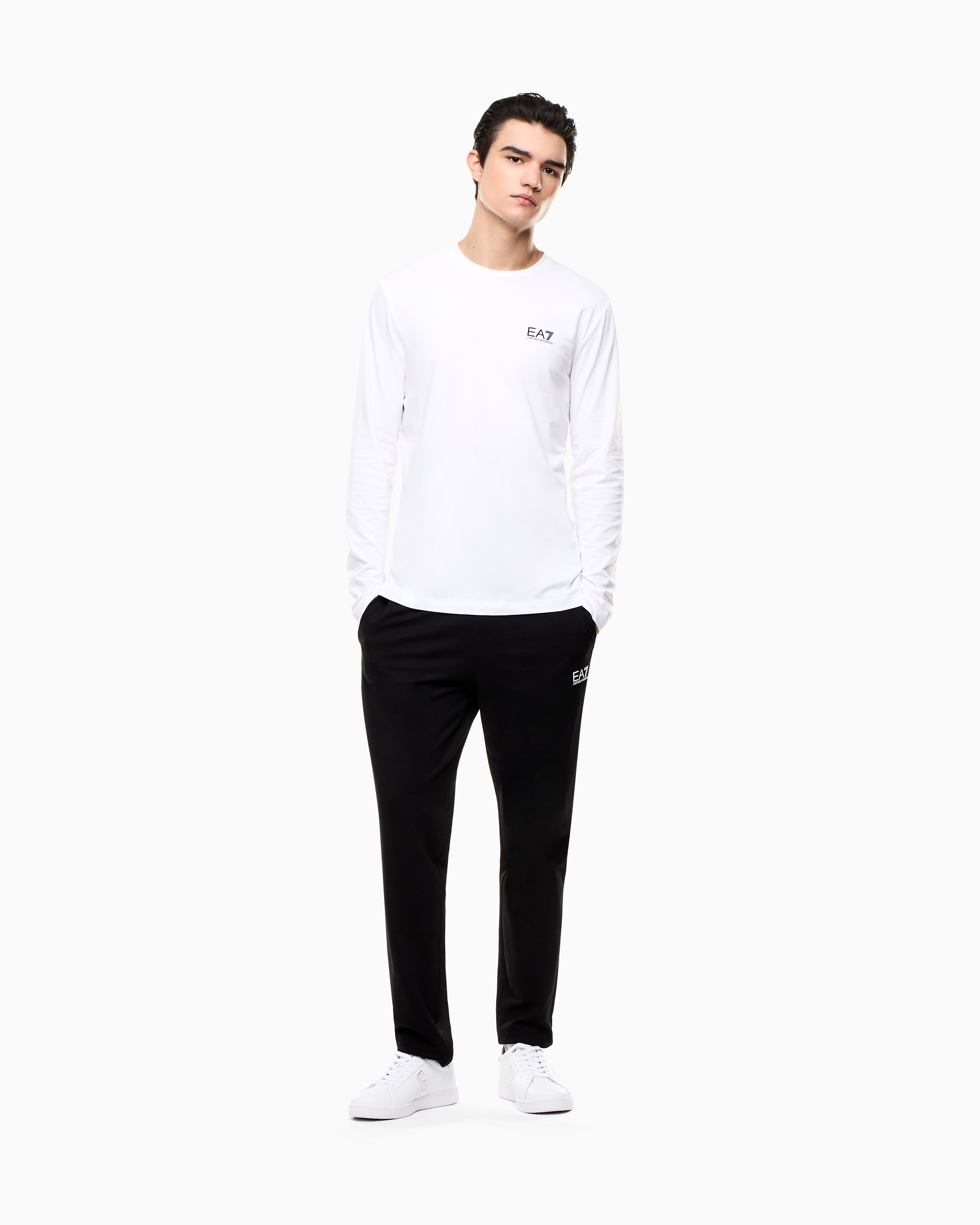 T-Shirt girocollo a maniche lunghe in cotone 8NPT28 PJVQZ 1100 EA7 White 