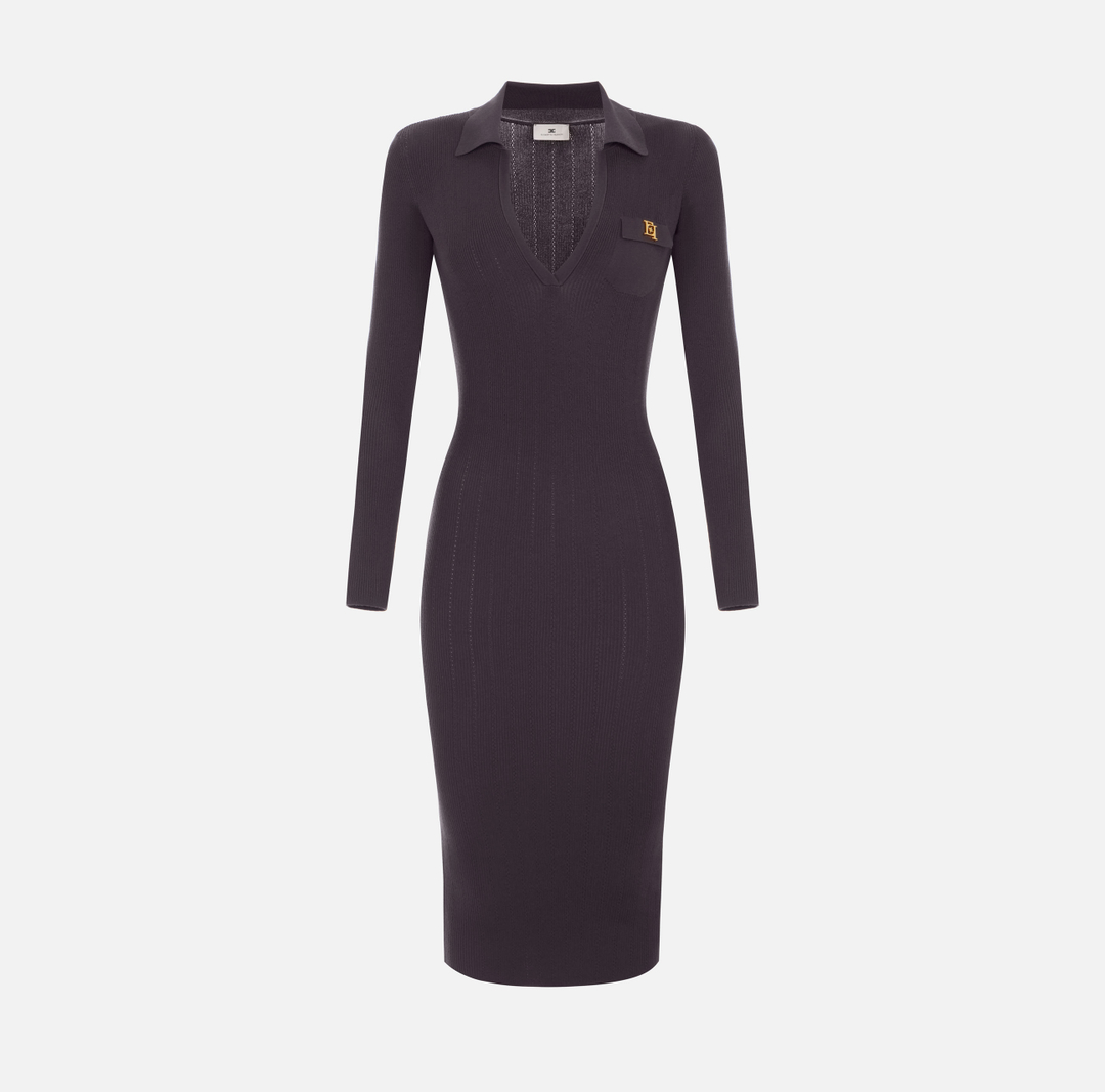 Abito in maglia con ricami à jour<BR/> AM08B66E2 EV9 ELISABETTA FRANCHI Dark chocolate 