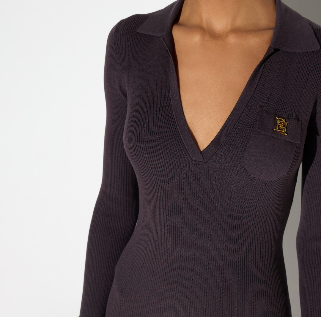 Abito in maglia con ricami à jour<BR/> AM08B66E2 EV9 ELISABETTA FRANCHI Dark chocolate 