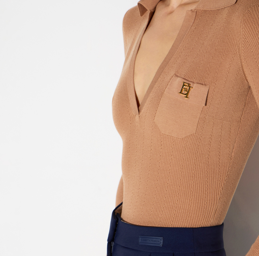 Body in maglia con ricami à jour<BR/> BK02B66E2 FK4 ELISABETTA FRANCHI Pelle 