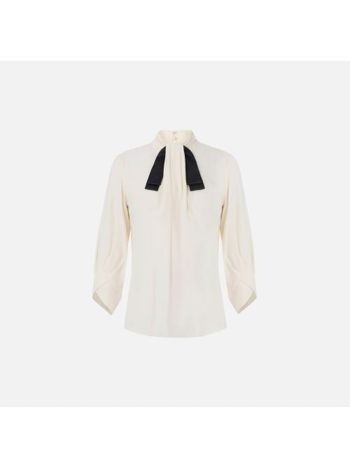 Blusa in georgette con cravattino CA17866E2 E84 ELISABETTA FRANCHI Burro/nero 