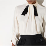 Blusa in georgette con cravattino CA17866E2 E84 ELISABETTA FRANCHI Burro/nero 