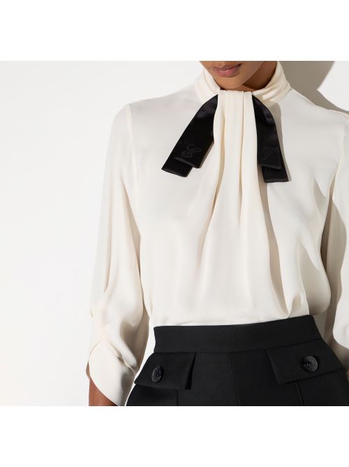 Blusa in georgette con cravattino CA17866E2 E84 ELISABETTA FRANCHI Burro/nero 