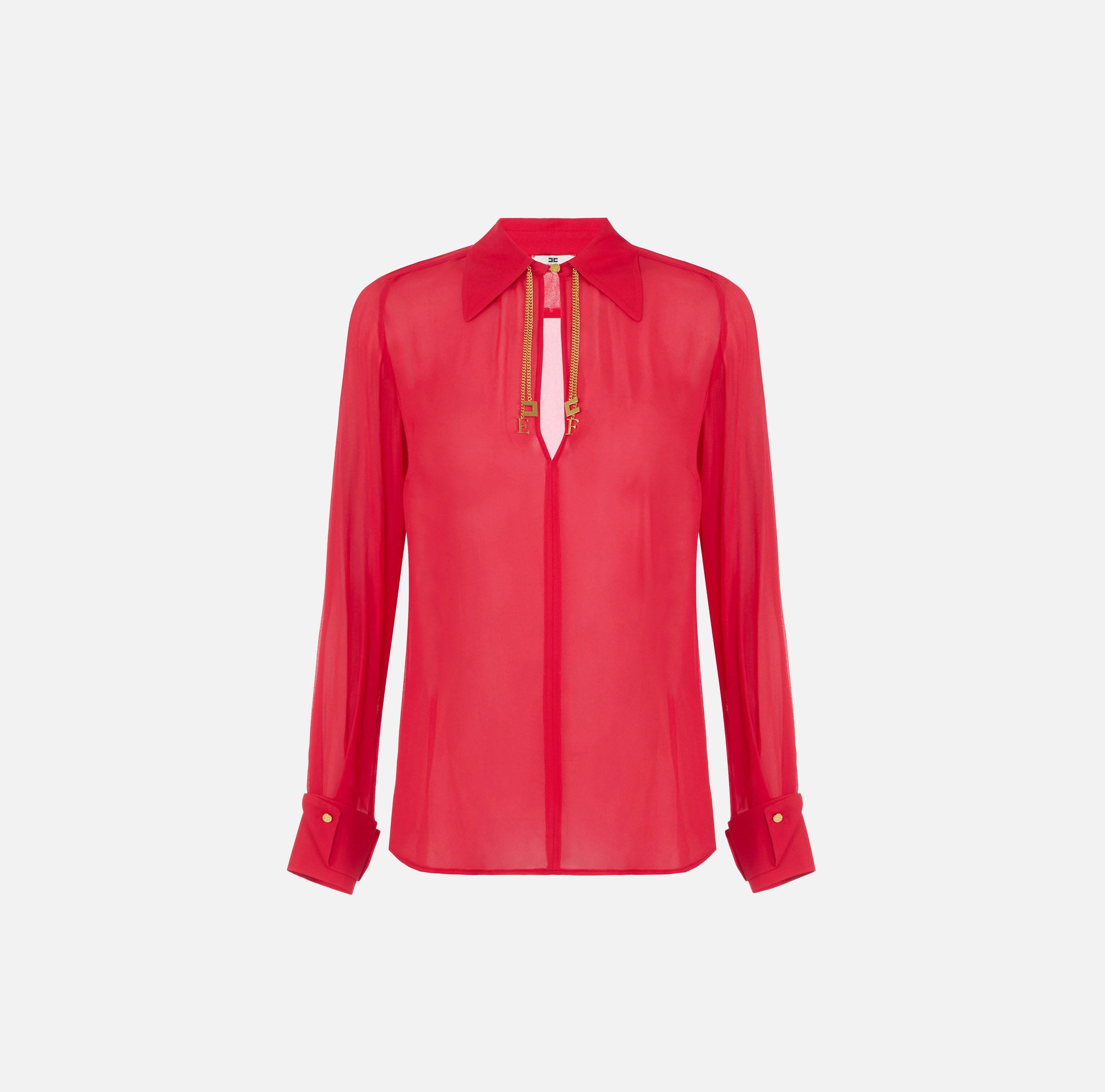 Camicia in georgette con loghi gioiello CA19466E2 CG5 ELISABETTA FRANCHI Red passion 