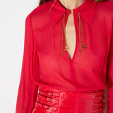 Camicia in georgette con loghi gioiello CA19466E2 CG5 ELISABETTA FRANCHI Red passion 