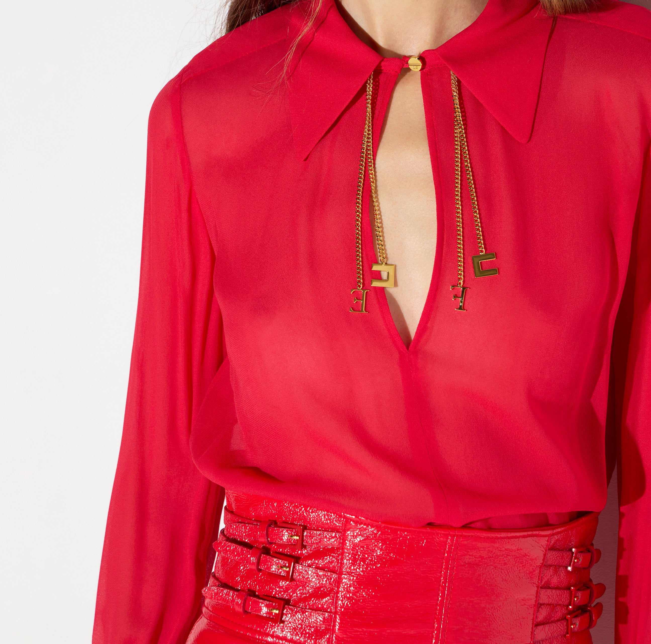 Camicia in georgette con loghi gioiello CA19466E2 CG5 ELISABETTA FRANCHI Red passion 