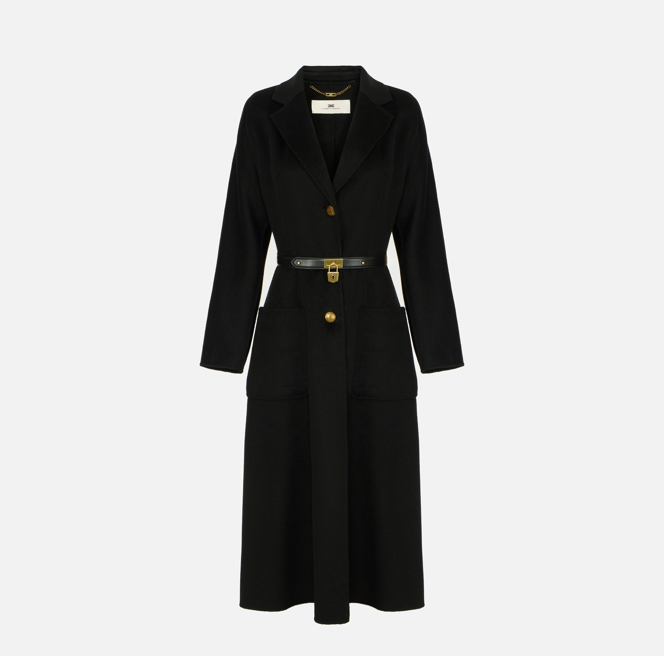 Cappotto in panno double con cintura CP03D67E2 110 ELISABETTA FRANCHI Nero 