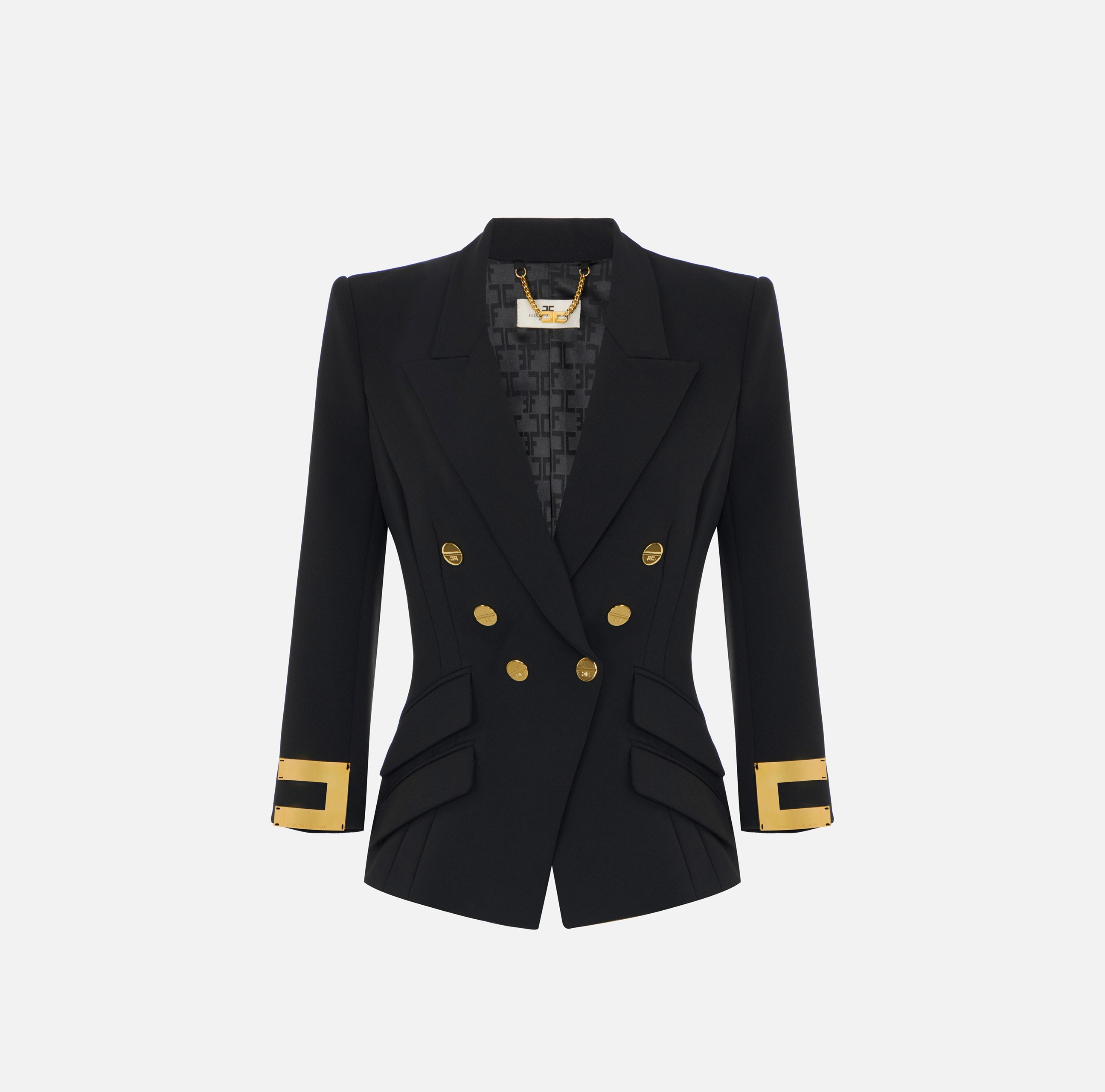 Giacca in doppio crêpe stretch con logo gioiello GI26866E2 110 ELISABETTA FRANCHI Nero 