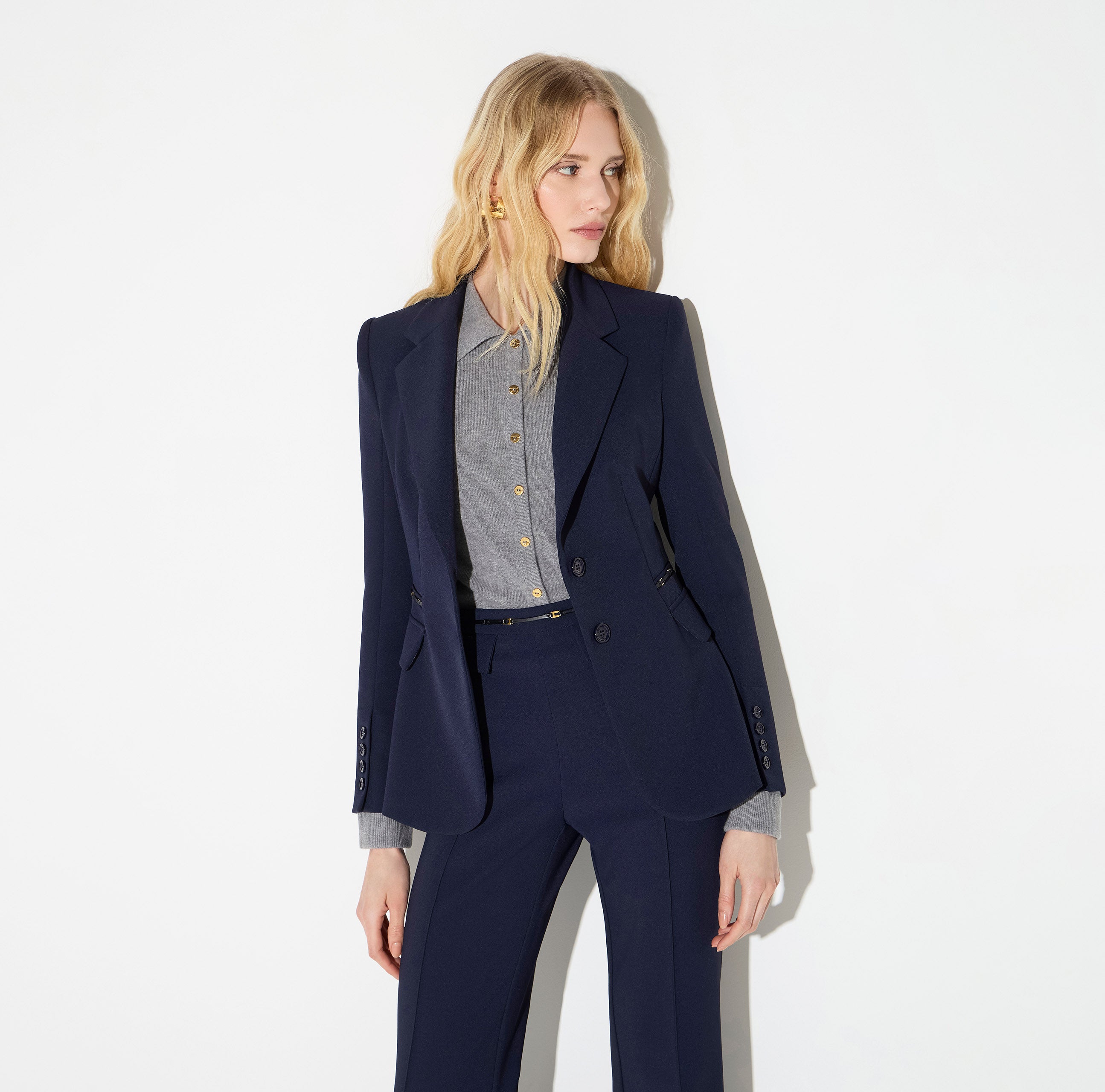 Giacca in doppio crêpe stretch GI27466E2 H88 ELISABETTA FRANCHI Blu notte 