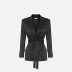 Giacca in raso stretch con cintura GI27966E2 110 ELISABETTA FRANCHI Nero 
