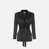 Giacca in raso stretch con cintura GI27966E2 110 ELISABETTA FRANCHI Nero 